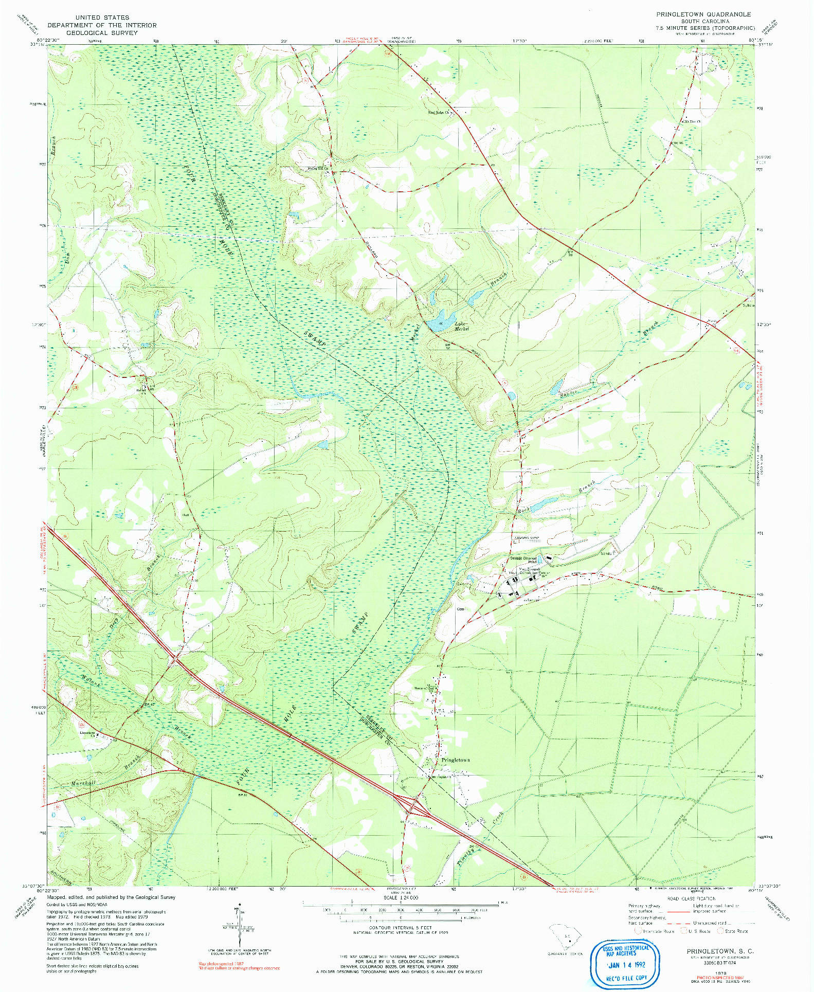 USGS 1:24000-SCALE QUADRANGLE FOR PRINGLETOWN, SC 1979