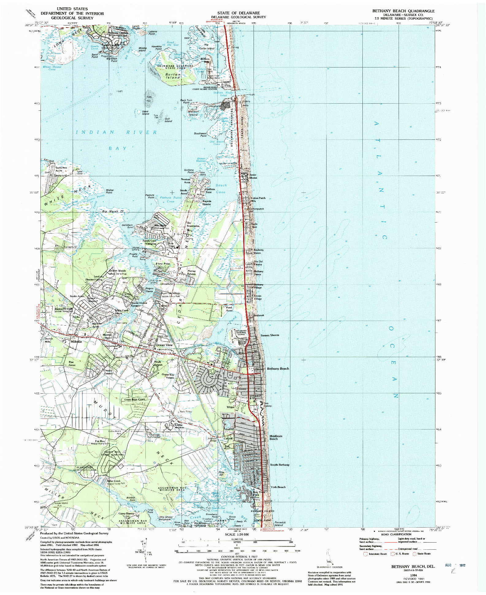 USGS 1:24000-SCALE QUADRANGLE FOR BETHANY BEACH, DE 1984