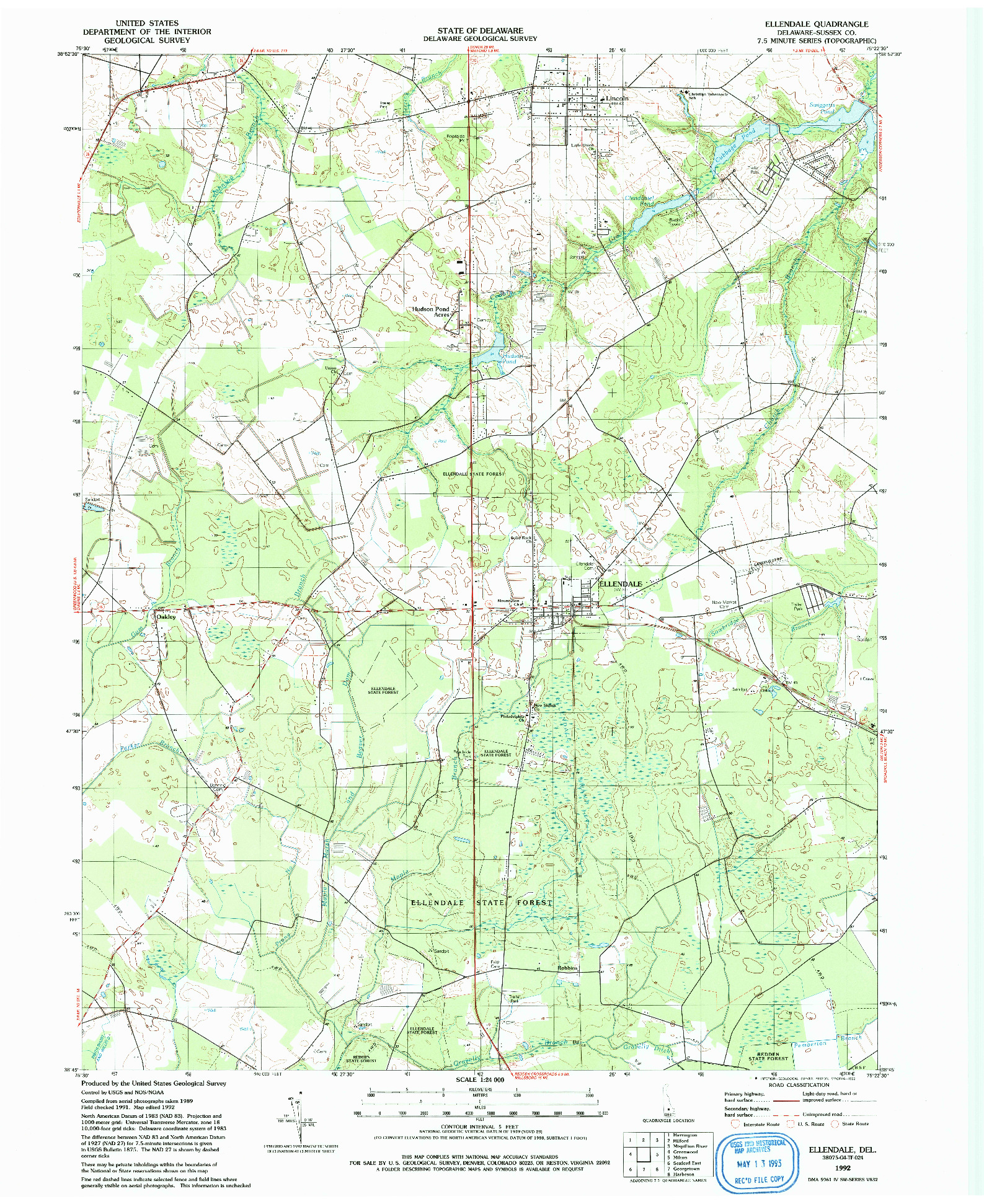 USGS 1:24000-SCALE QUADRANGLE FOR ELLENDALE, DE 1992