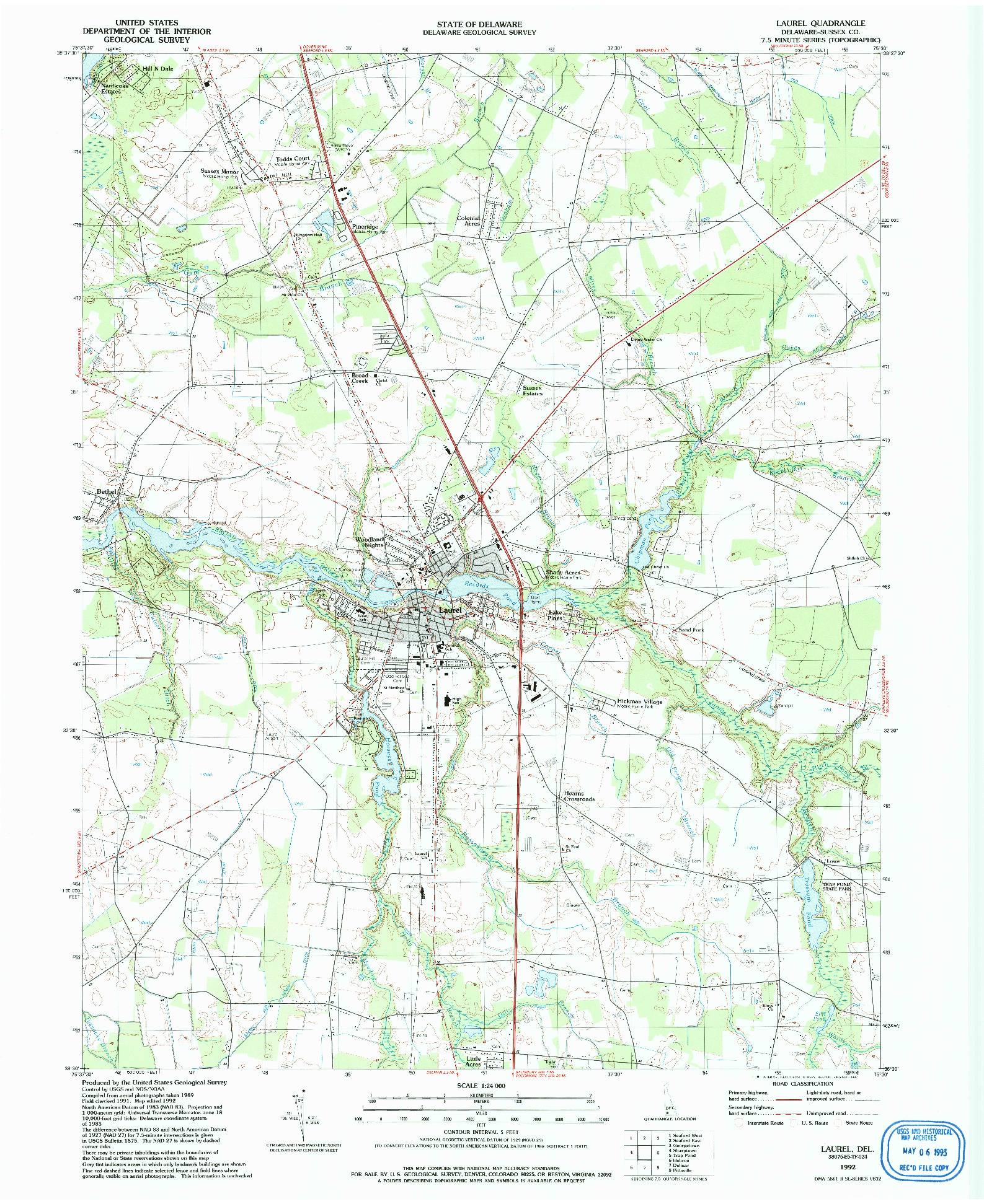 USGS 1:24000-SCALE QUADRANGLE FOR LAUREL, DE 1992