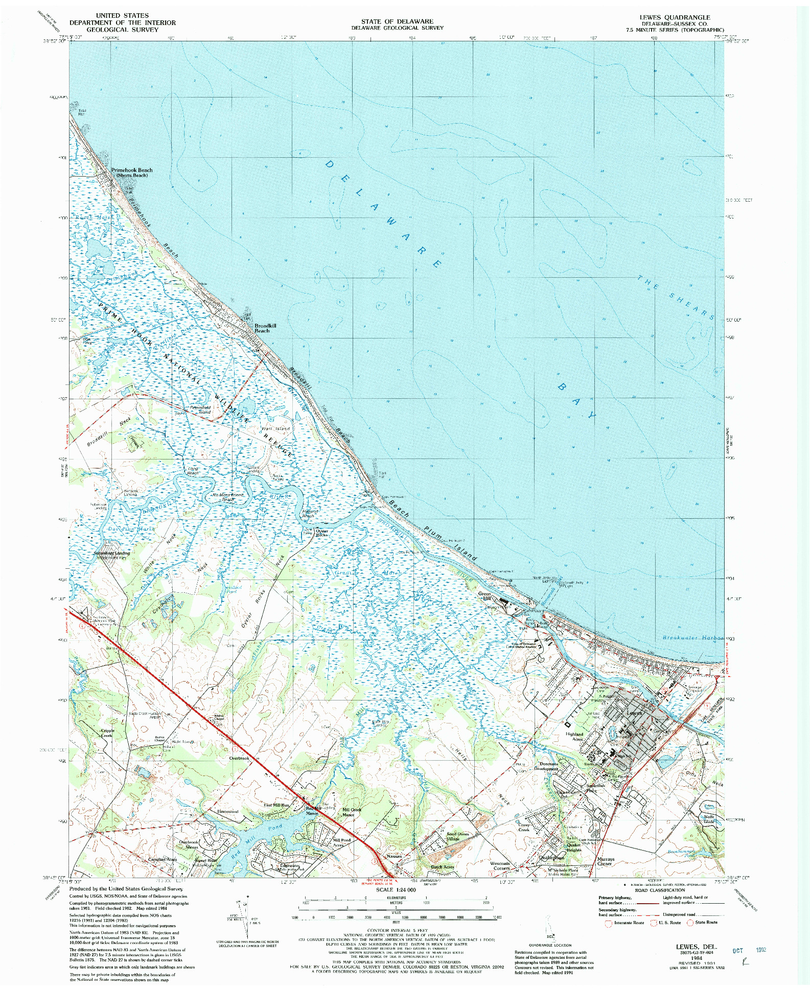 USGS 1:24000-SCALE QUADRANGLE FOR LEWES, DE 1984