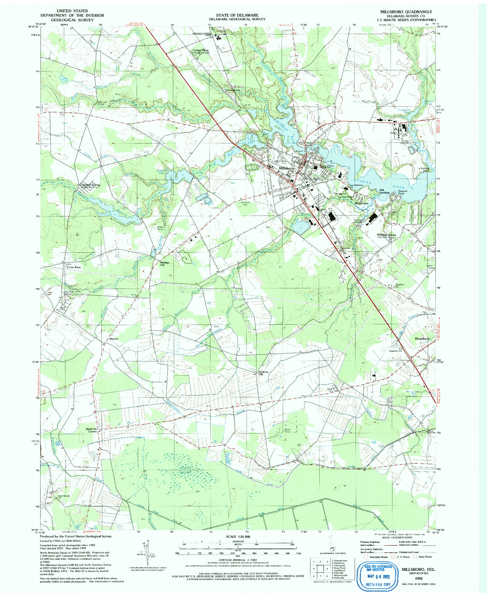 USGS 1:24000-SCALE QUADRANGLE FOR MILLSBORO, DE 1992