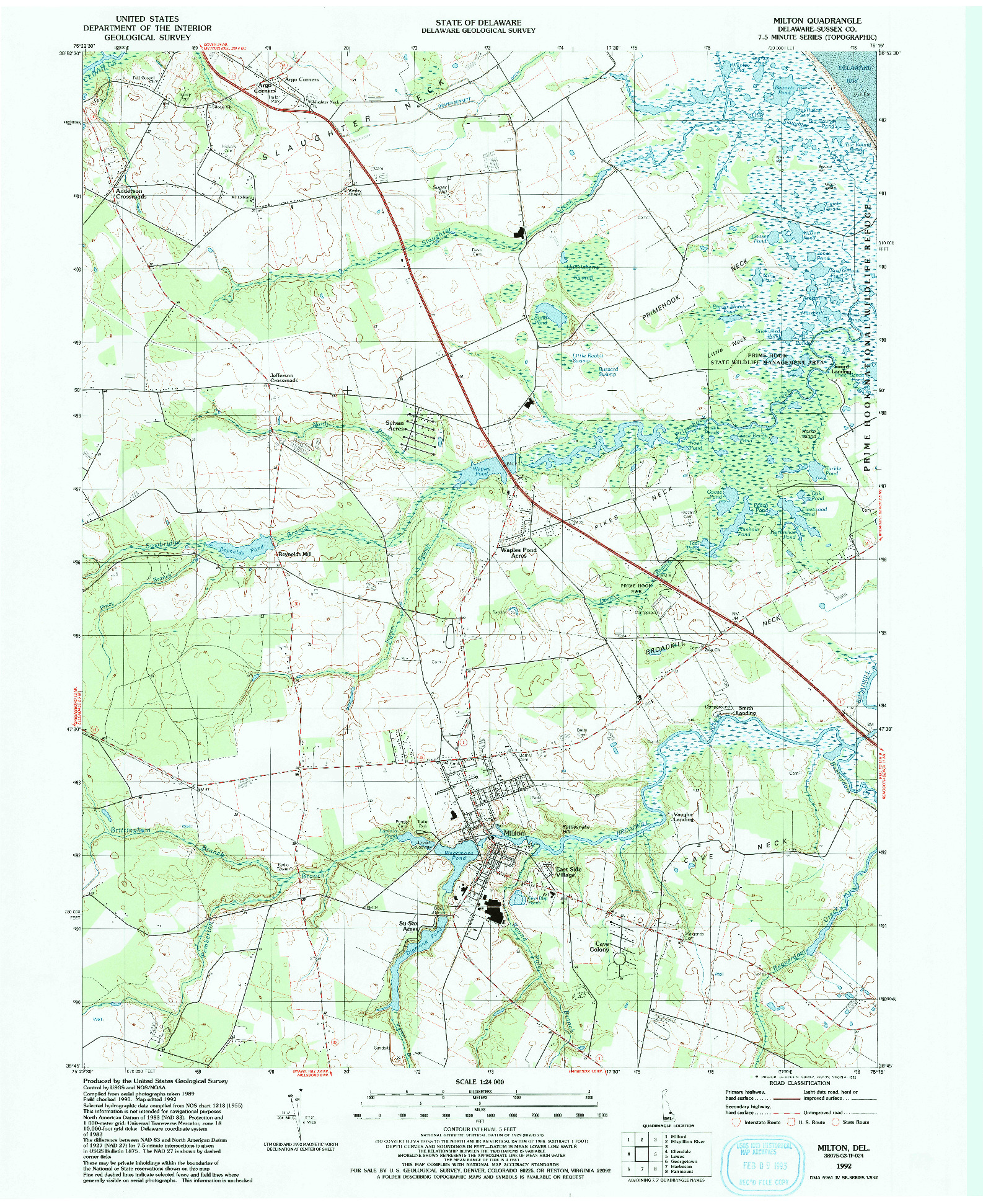 USGS 1:24000-SCALE QUADRANGLE FOR MILTON, DE 1992
