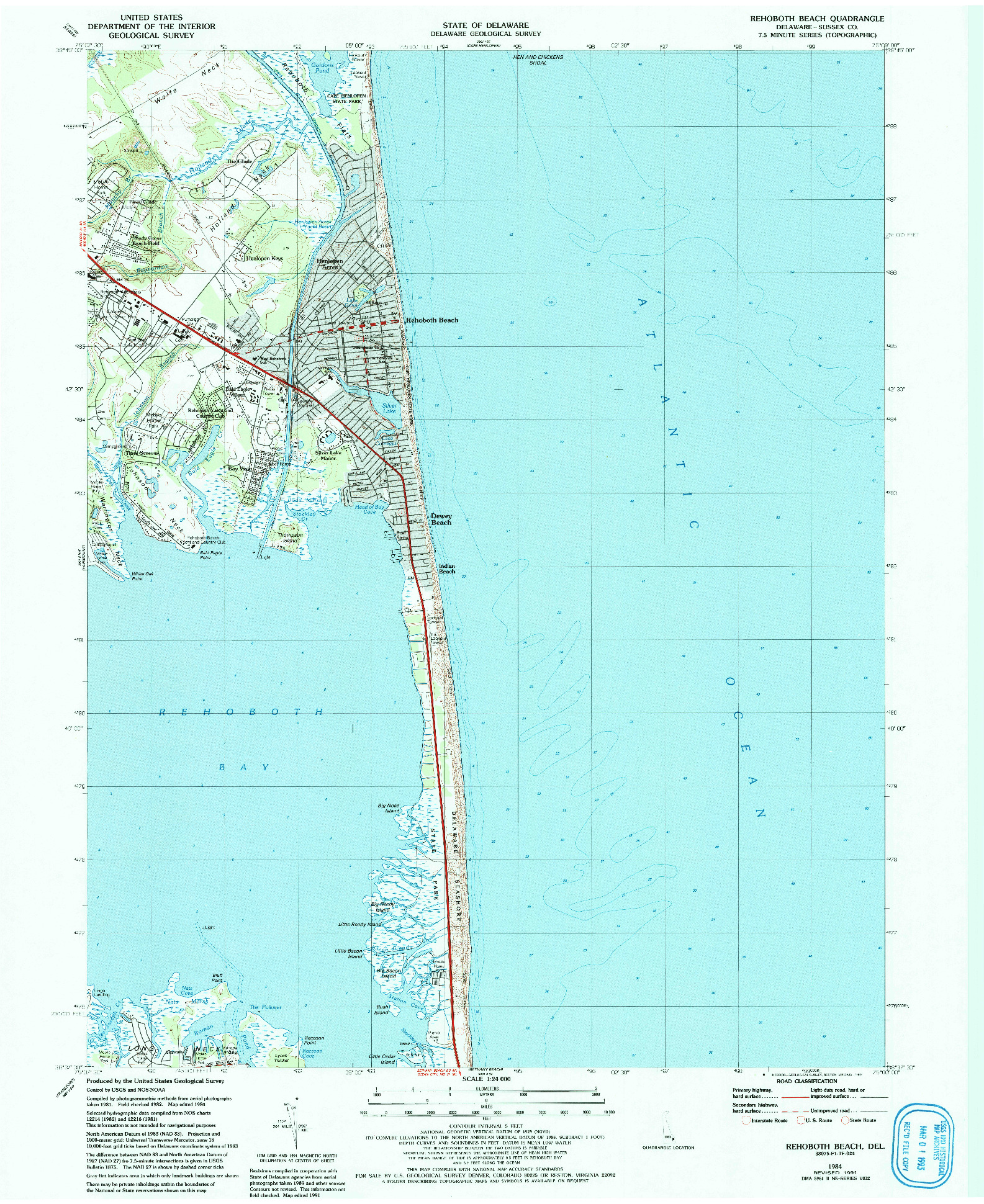 USGS 1:24000-SCALE QUADRANGLE FOR REHOBOTH BEACH, DE 1984