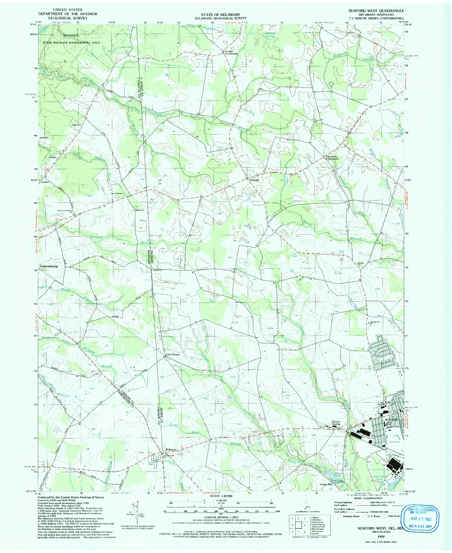 USGS 1:24000-SCALE QUADRANGLE FOR SEAFORD WEST, DE 1992