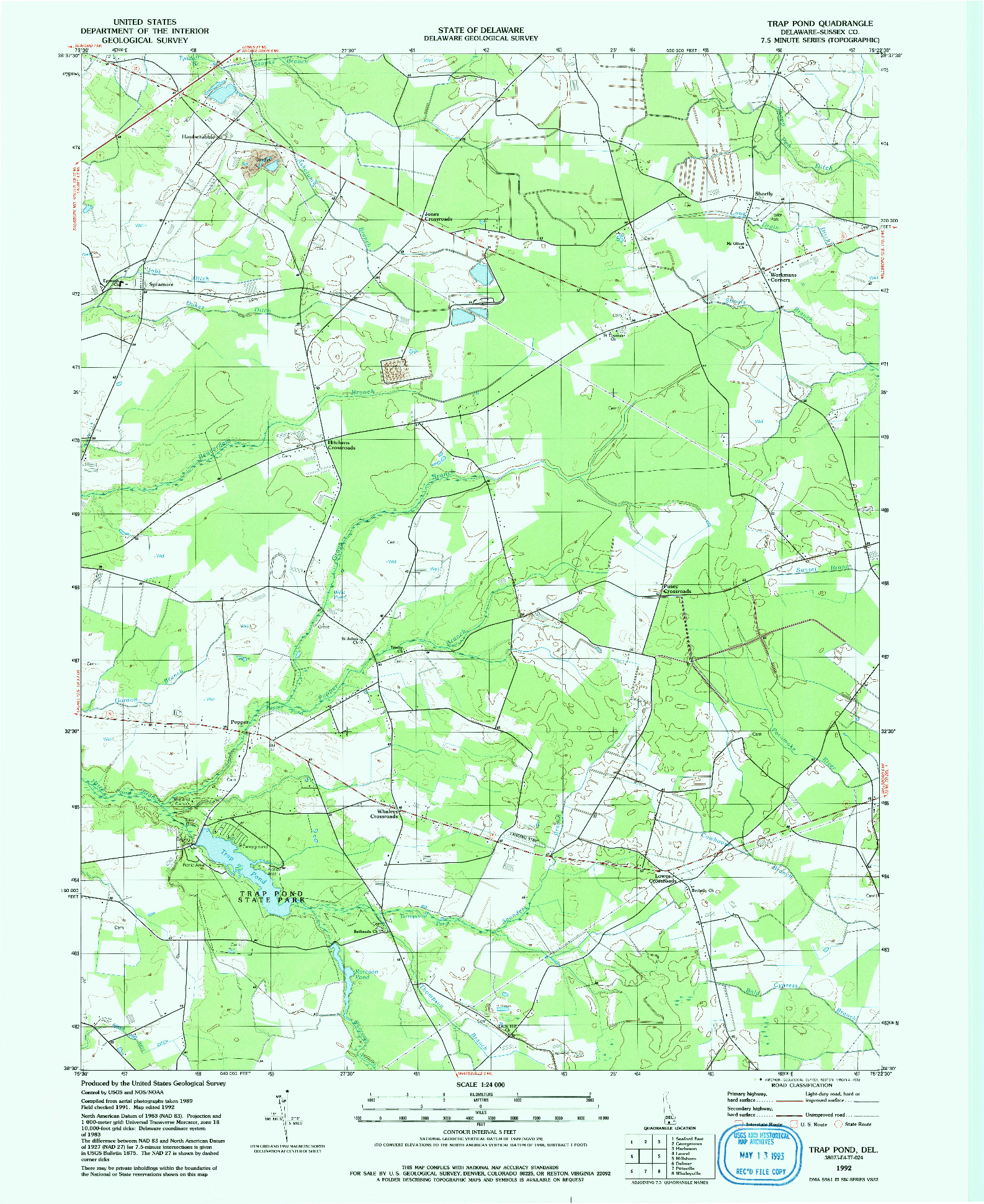 USGS 1:24000-SCALE QUADRANGLE FOR TRAP POND, DE 1992