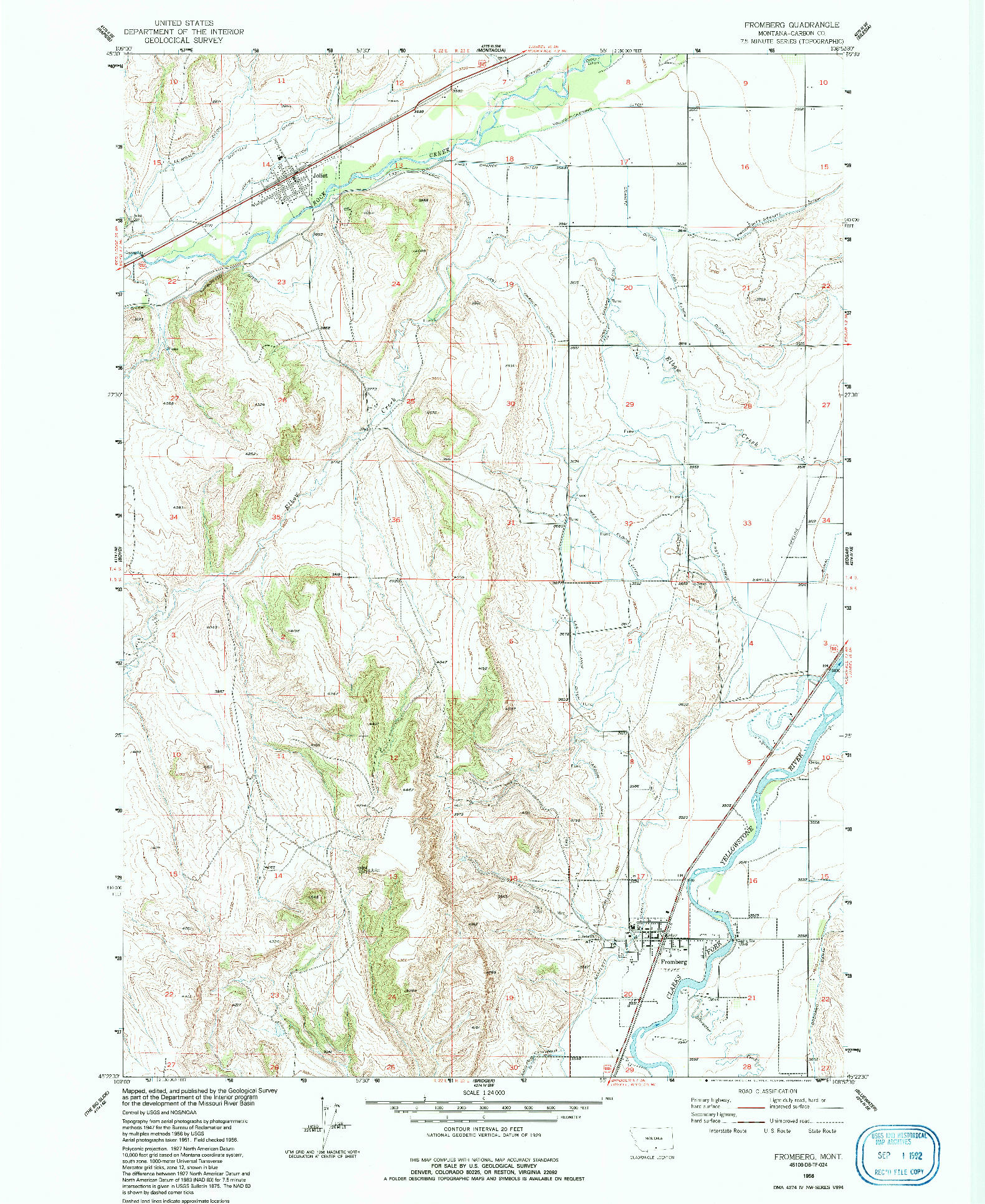USGS 1:24000-SCALE QUADRANGLE FOR FROMBERG, MT 1956