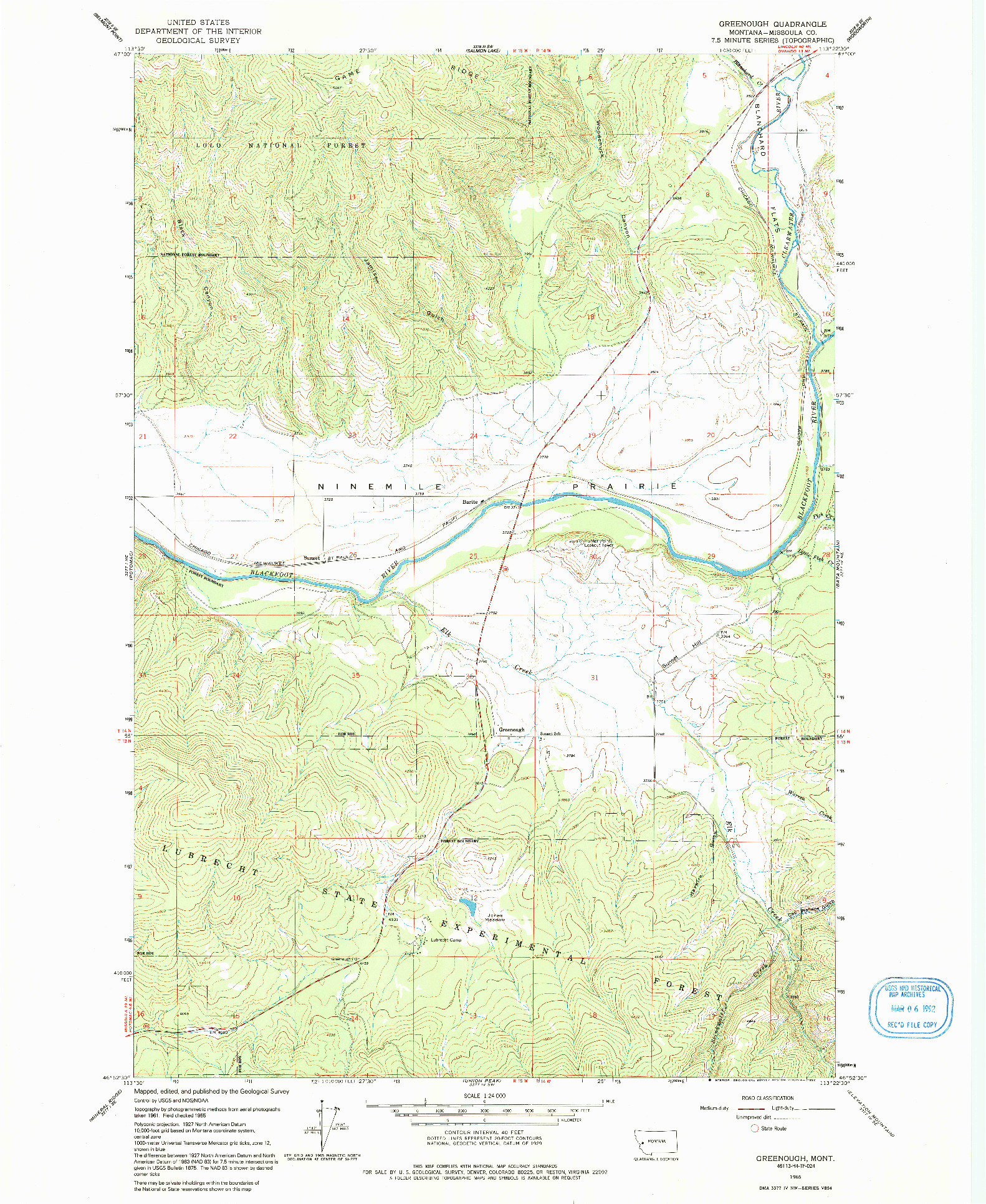 USGS 1:24000-SCALE QUADRANGLE FOR GREENOUGH, MT 1965