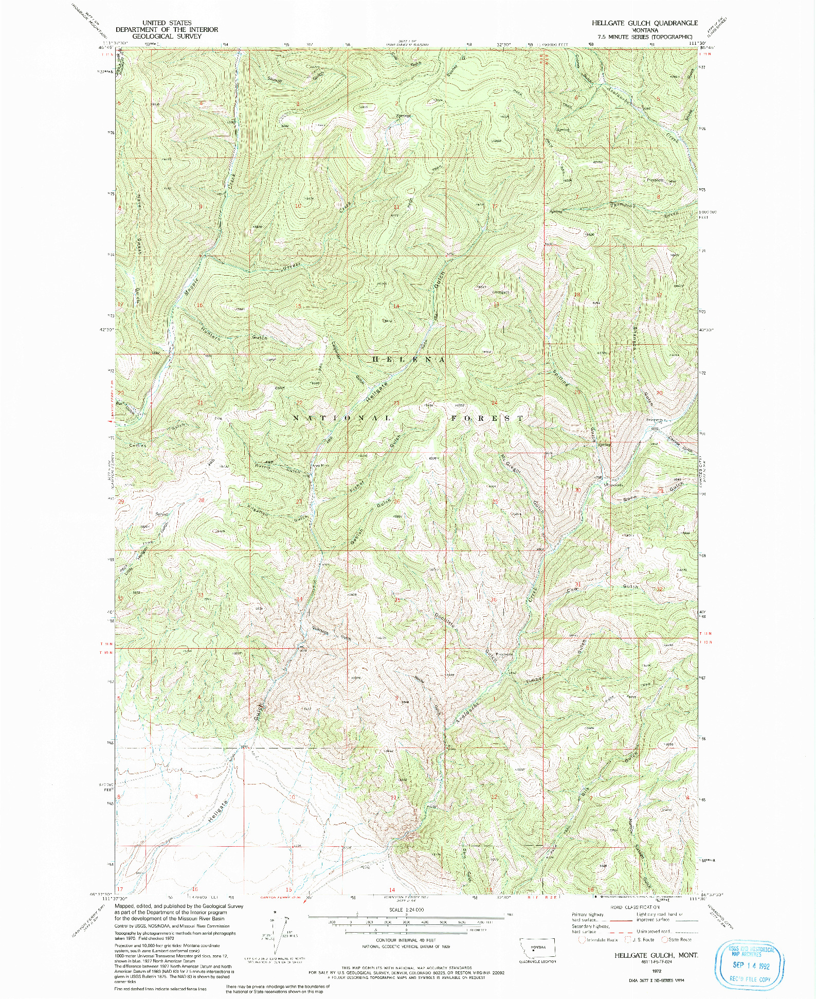 USGS 1:24000-SCALE QUADRANGLE FOR HELLGATE GULCH, MT 1972