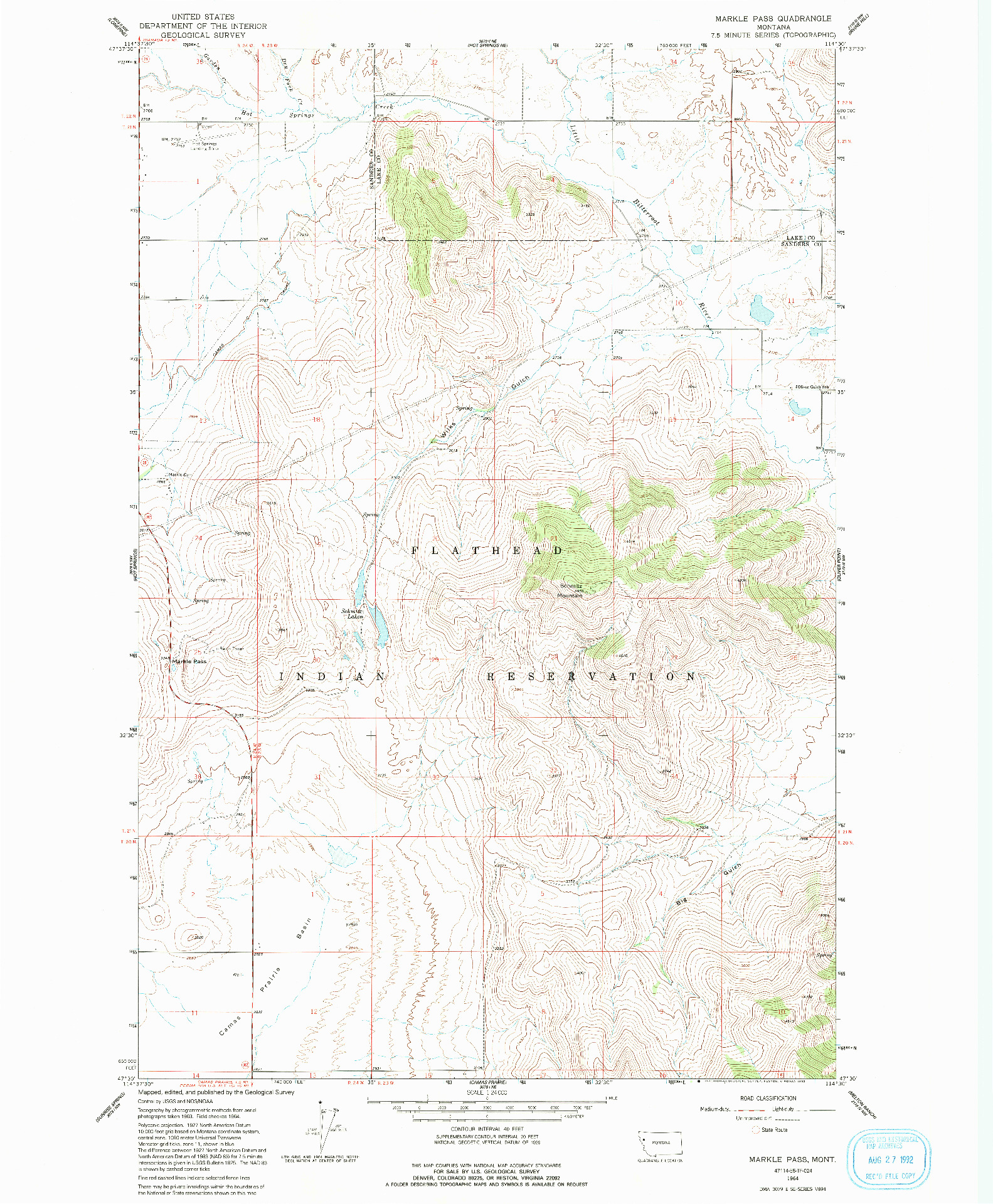 USGS 1:24000-SCALE QUADRANGLE FOR MARKLE PASS, MT 1964