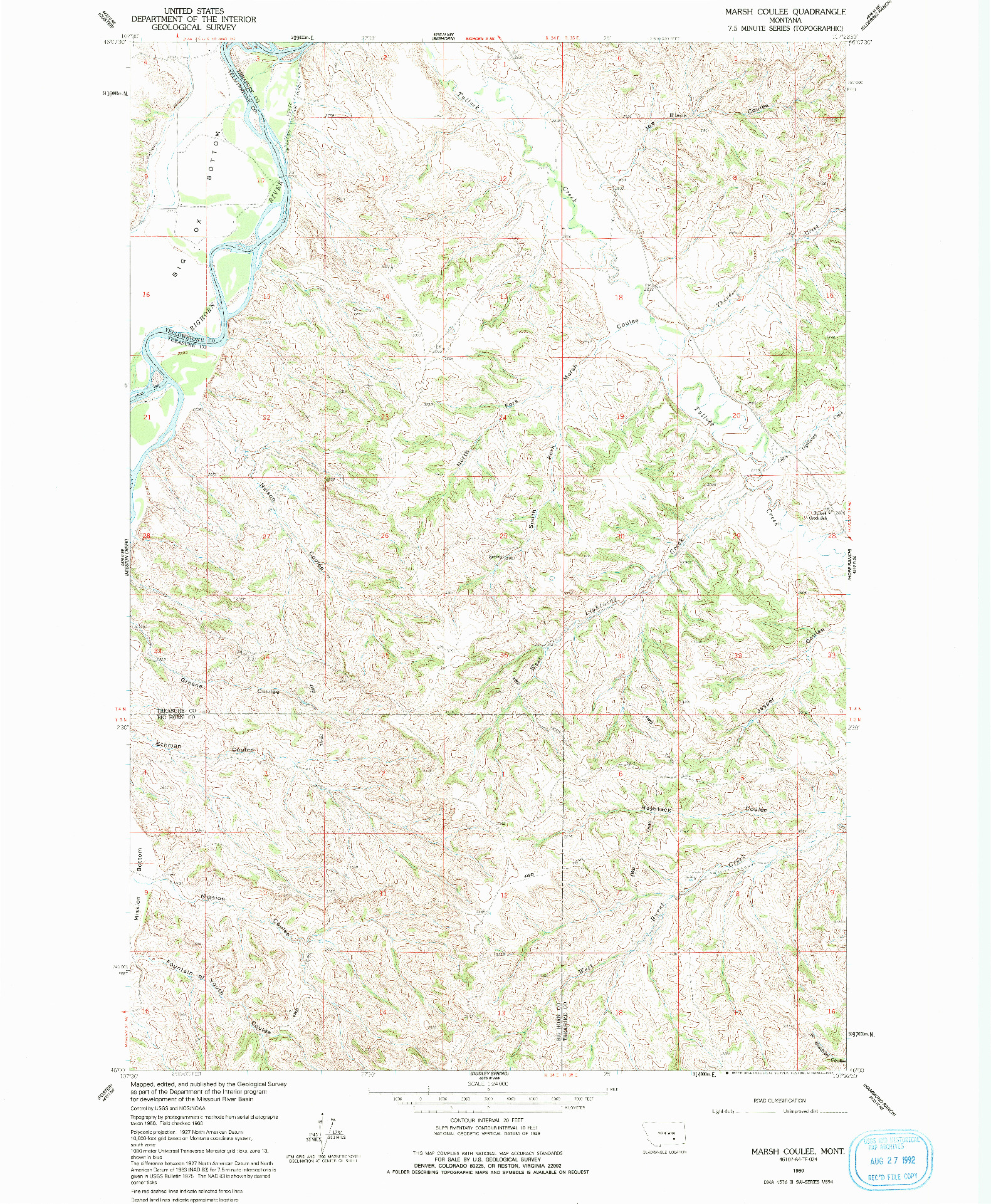 USGS 1:24000-SCALE QUADRANGLE FOR MARSH COULEE, MT 1960