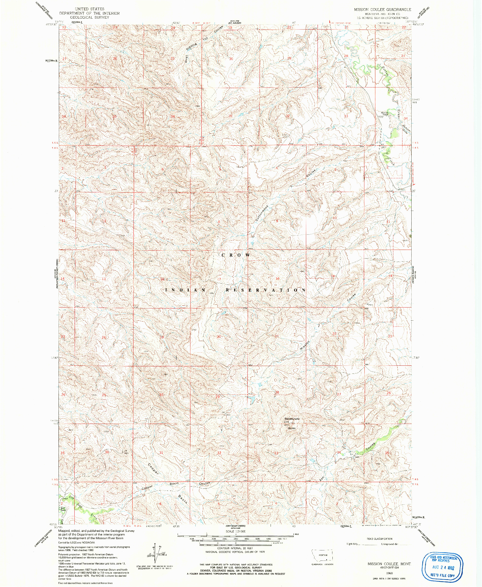 USGS 1:24000-SCALE QUADRANGLE FOR MISSION COULEE, MT 1960
