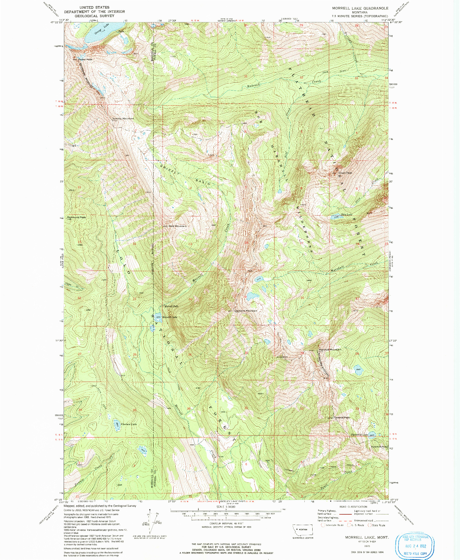 USGS 1:24000-SCALE QUADRANGLE FOR MORRELL LAKE, MT 1970