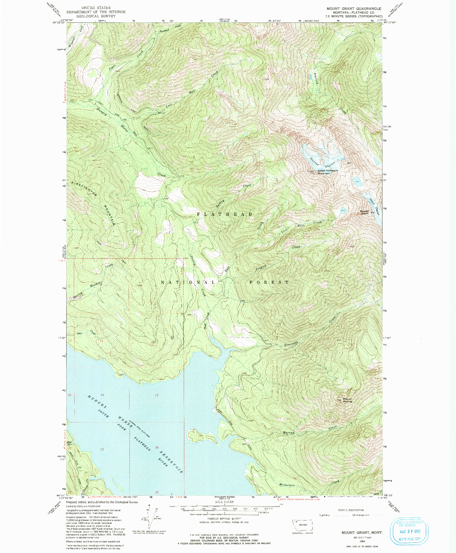 USGS 1:24000-SCALE QUADRANGLE FOR MOUNT GRANT, MT 1964