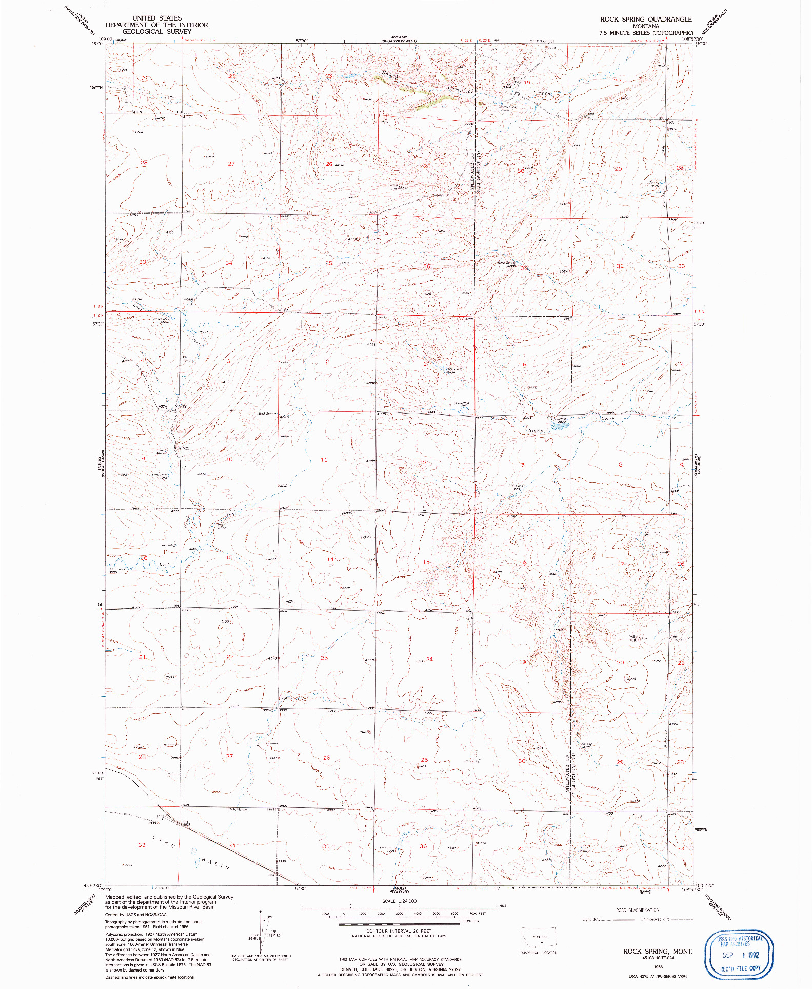 USGS 1:24000-SCALE QUADRANGLE FOR ROCK SPRING, MT 1956
