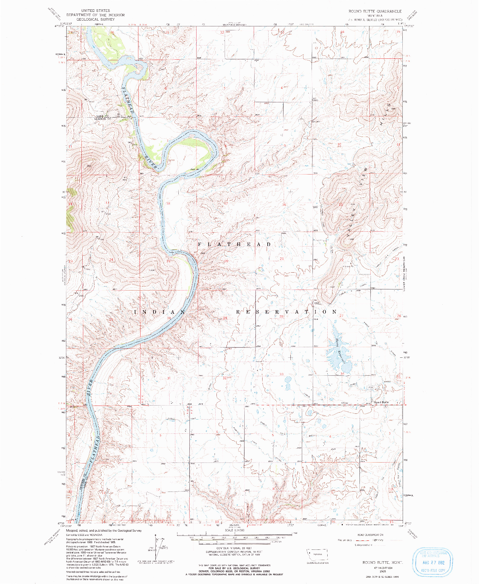 USGS 1:24000-SCALE QUADRANGLE FOR ROUND BUTTE, MT 1965