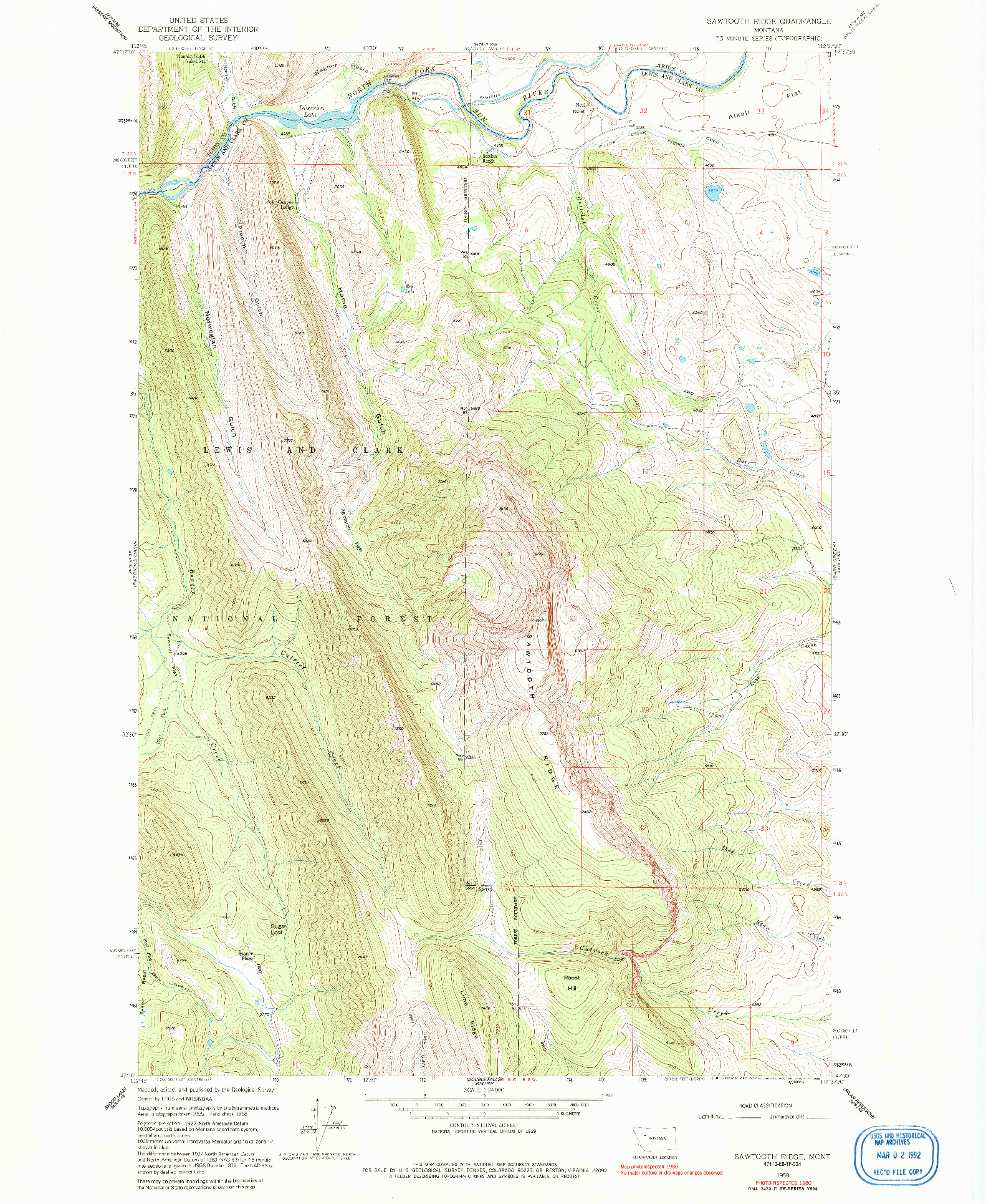 USGS 1:24000-SCALE QUADRANGLE FOR SAWTOOTH RIDGE, MT 1958