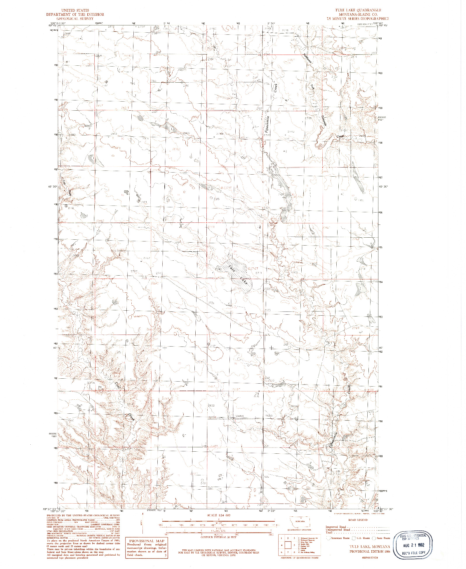 USGS 1:24000-SCALE QUADRANGLE FOR TULE LAKE, MT 1984