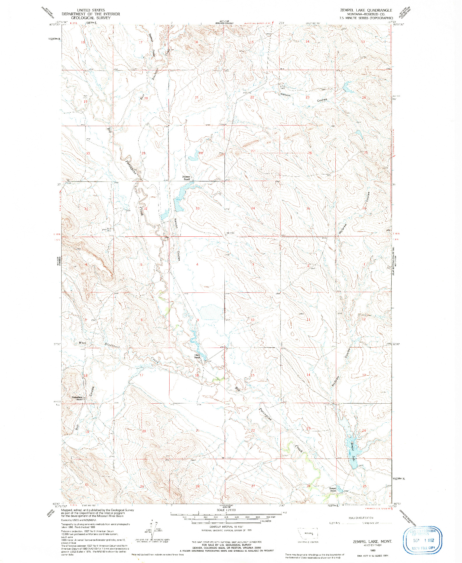 USGS 1:24000-SCALE QUADRANGLE FOR ZEMPEL LAKE, MT 1960