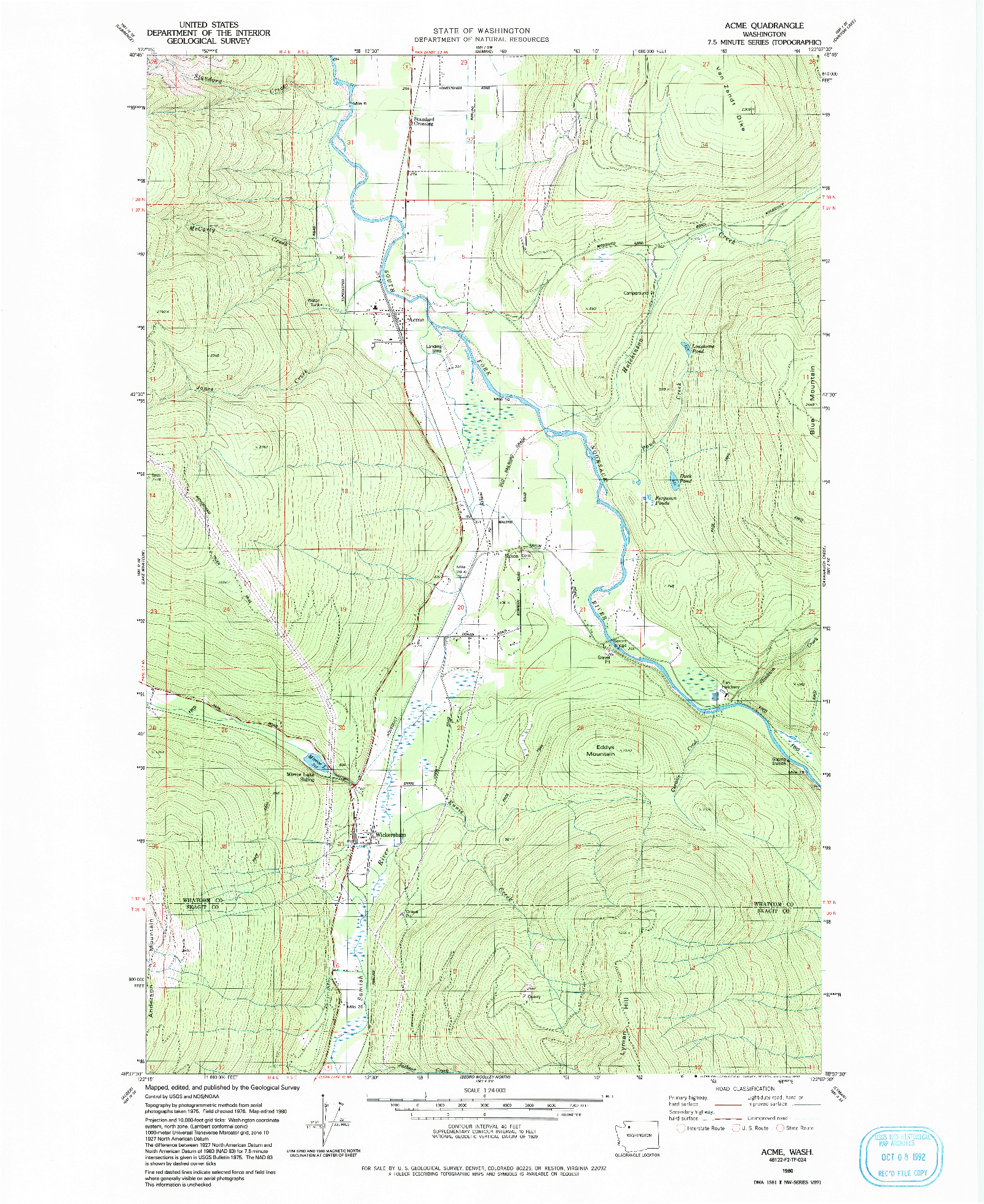 USGS 1:24000-SCALE QUADRANGLE FOR ACME, WA 1980