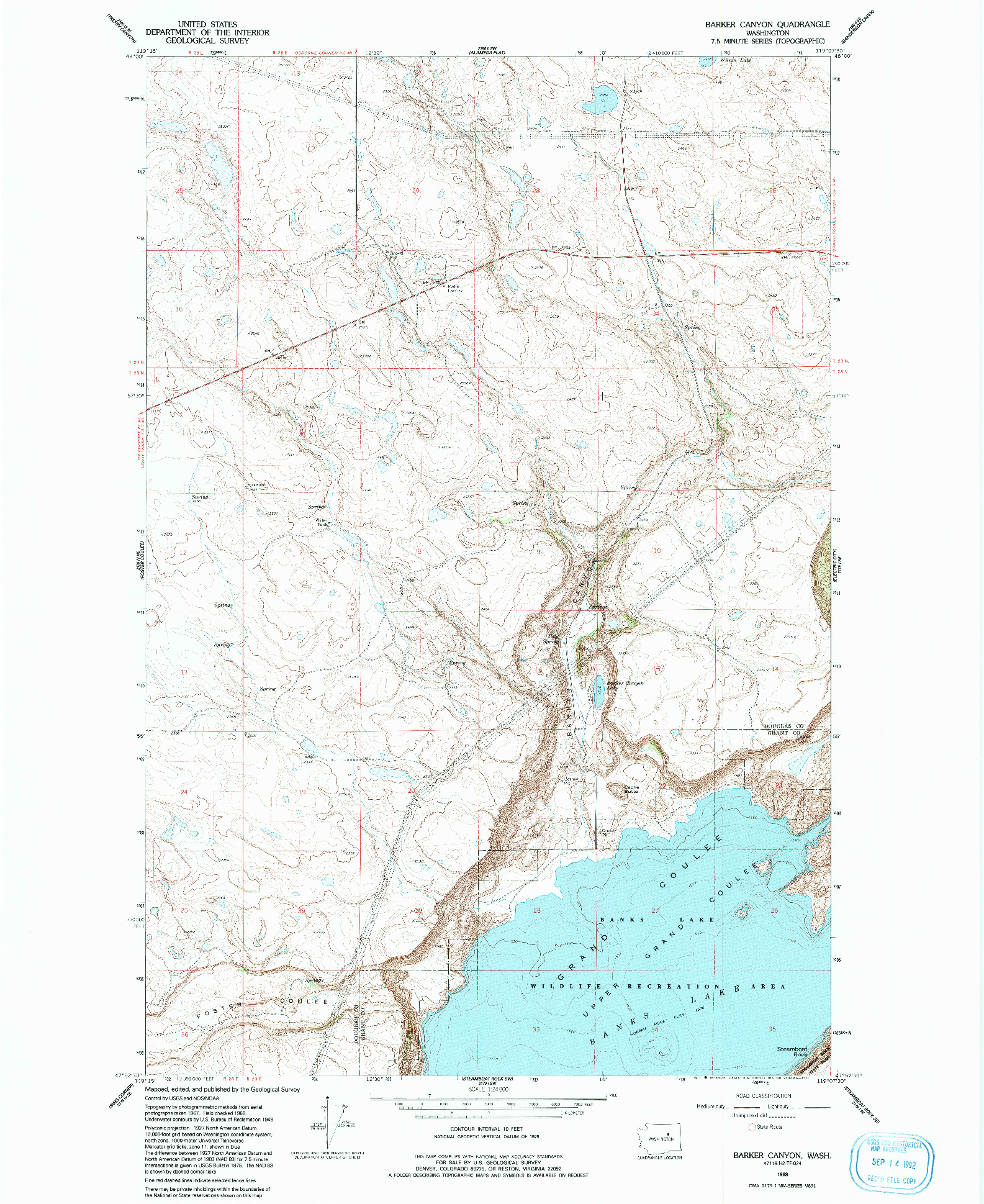 USGS 1:24000-SCALE QUADRANGLE FOR BARKER CANYON, WA 1968