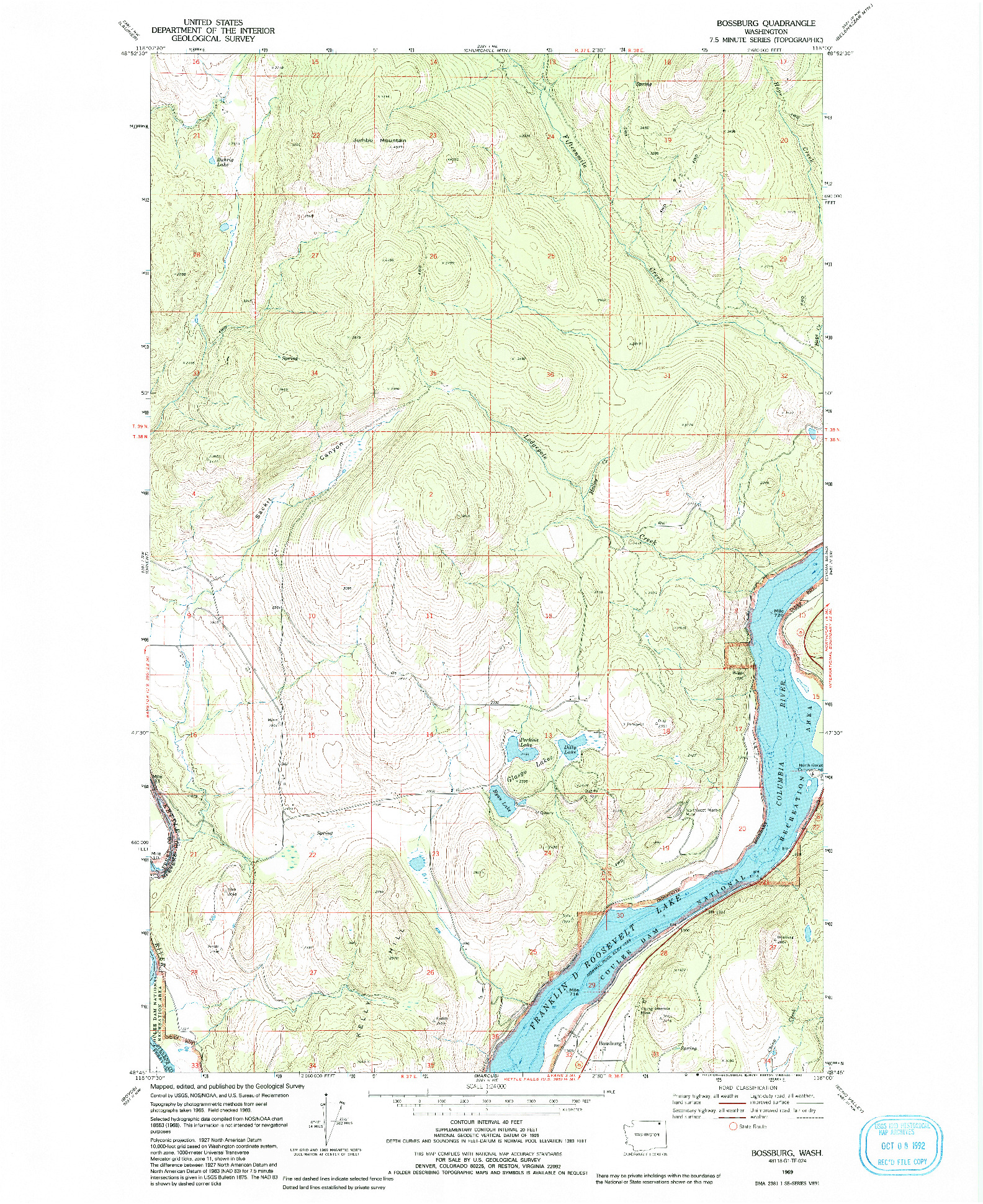 USGS 1:24000-SCALE QUADRANGLE FOR BOSSBURG, WA 1969
