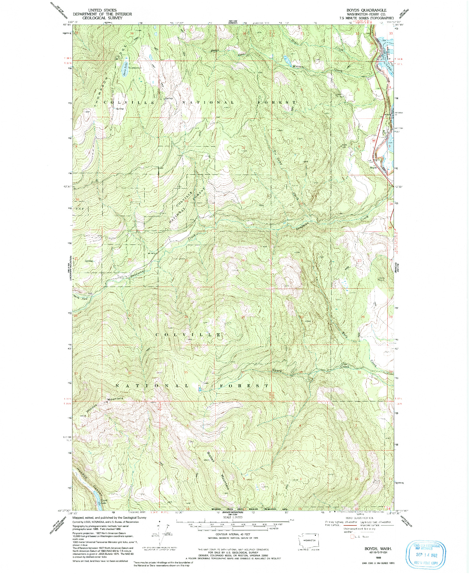 USGS 1:24000-SCALE QUADRANGLE FOR BOYDS, WA 1969