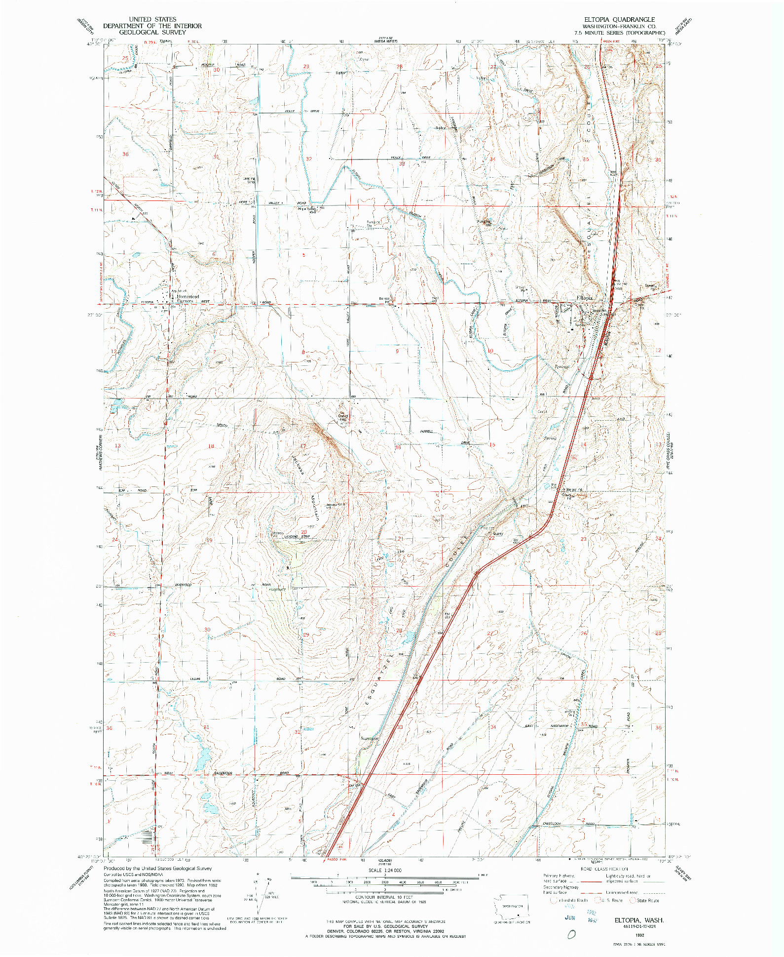 USGS 1:24000-SCALE QUADRANGLE FOR ELTOPIA, WA 1992