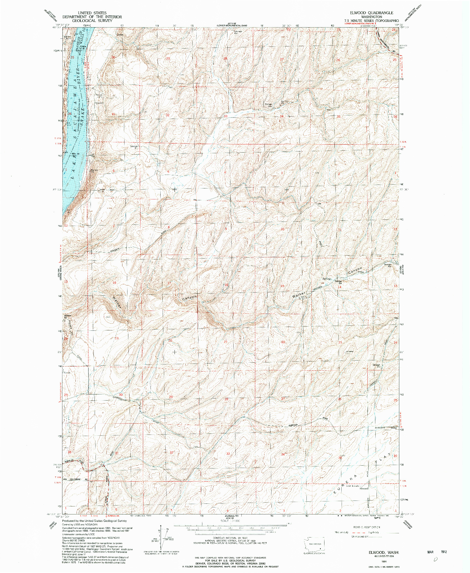 USGS 1:24000-SCALE QUADRANGLE FOR ELWOOD, WA 1991