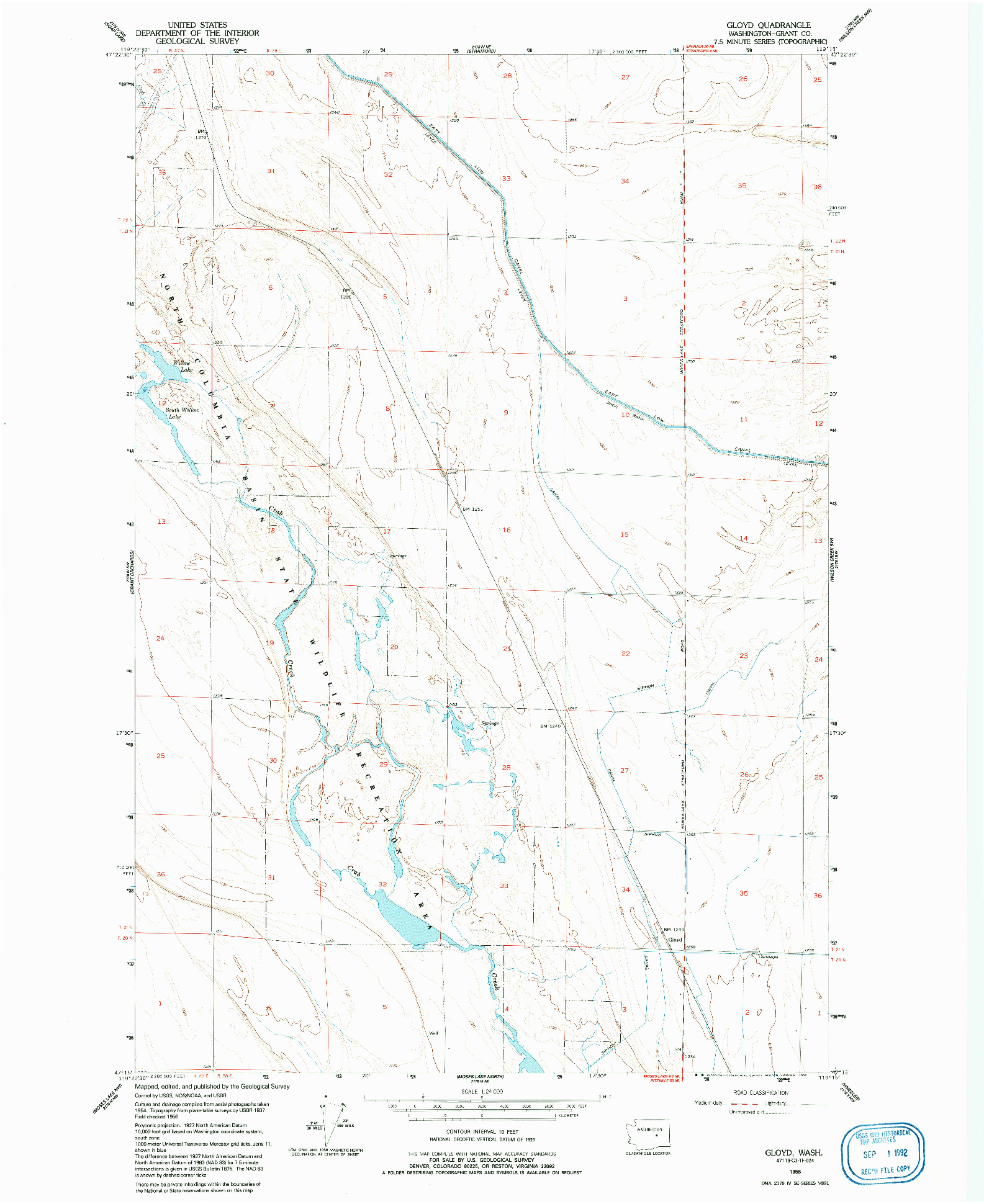 USGS 1:24000-SCALE QUADRANGLE FOR GLOYD, WA 1956
