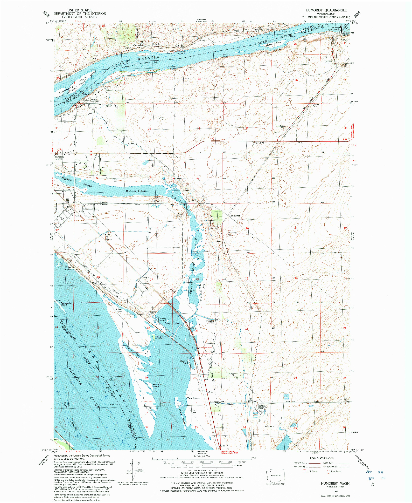USGS 1:24000-SCALE QUADRANGLE FOR HUMORIST, WA 1992