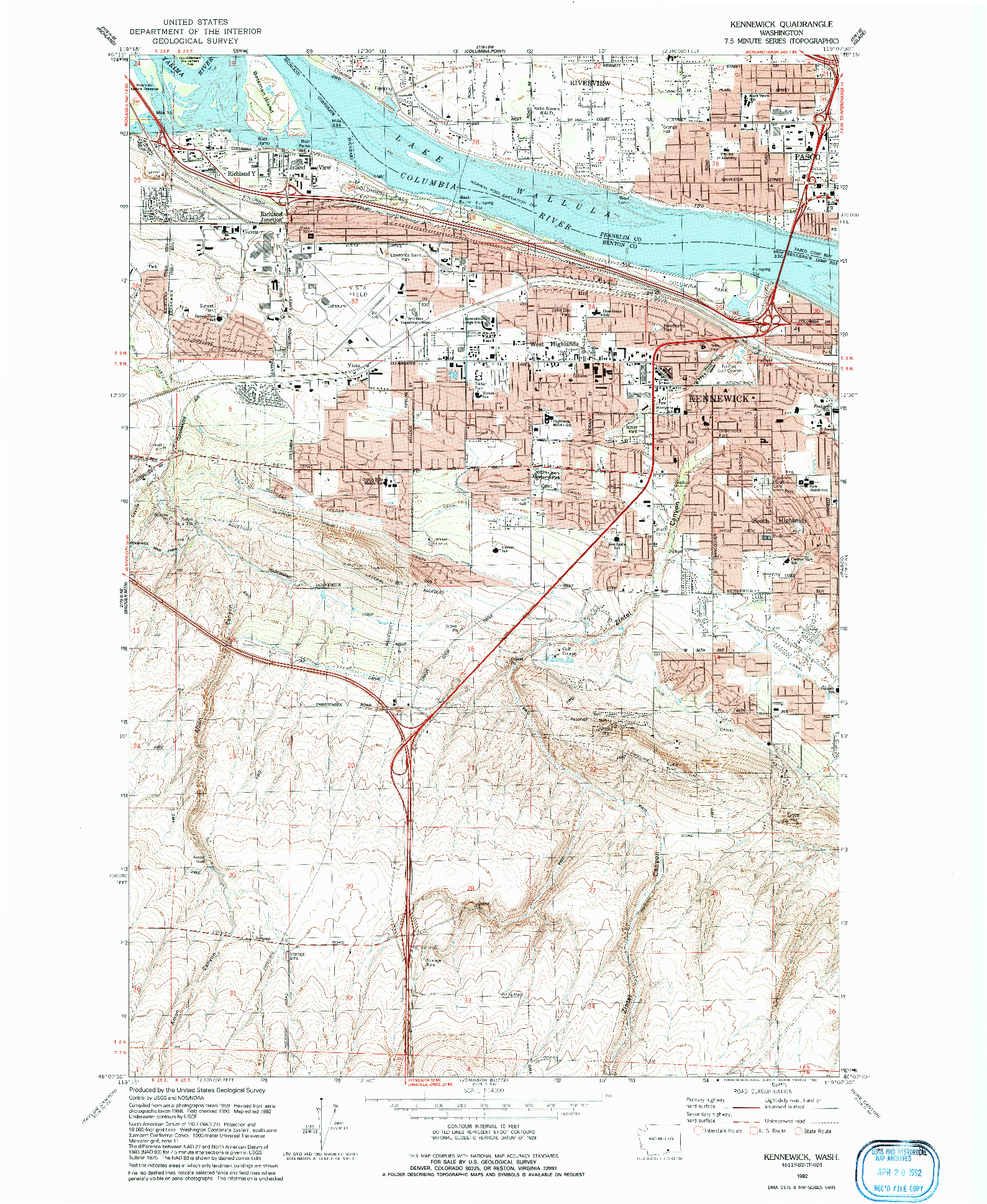 USGS 1:24000-SCALE QUADRANGLE FOR KENNEWICK, WA 1992