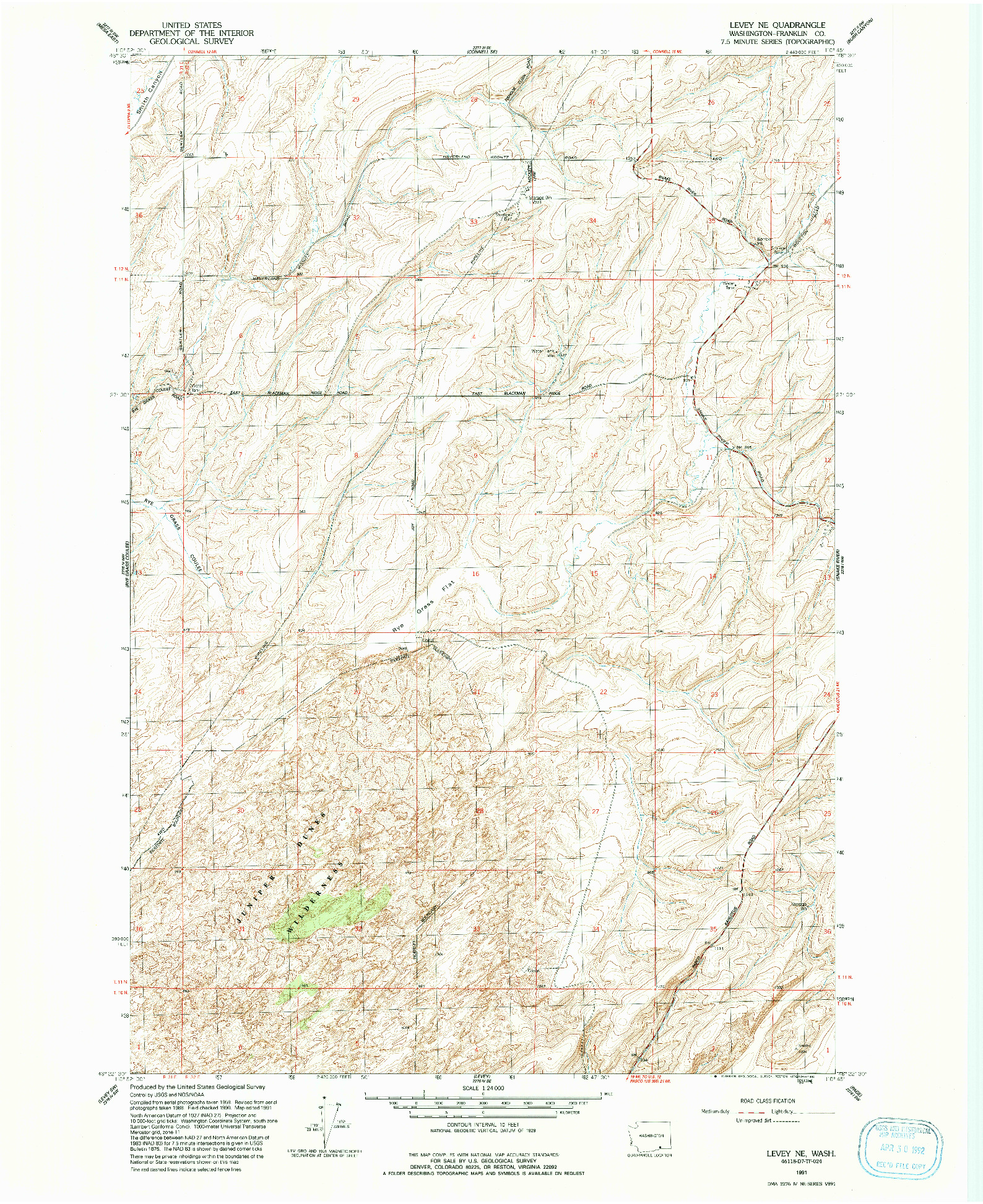 USGS 1:24000-SCALE QUADRANGLE FOR LEVEY NE, WA 1991