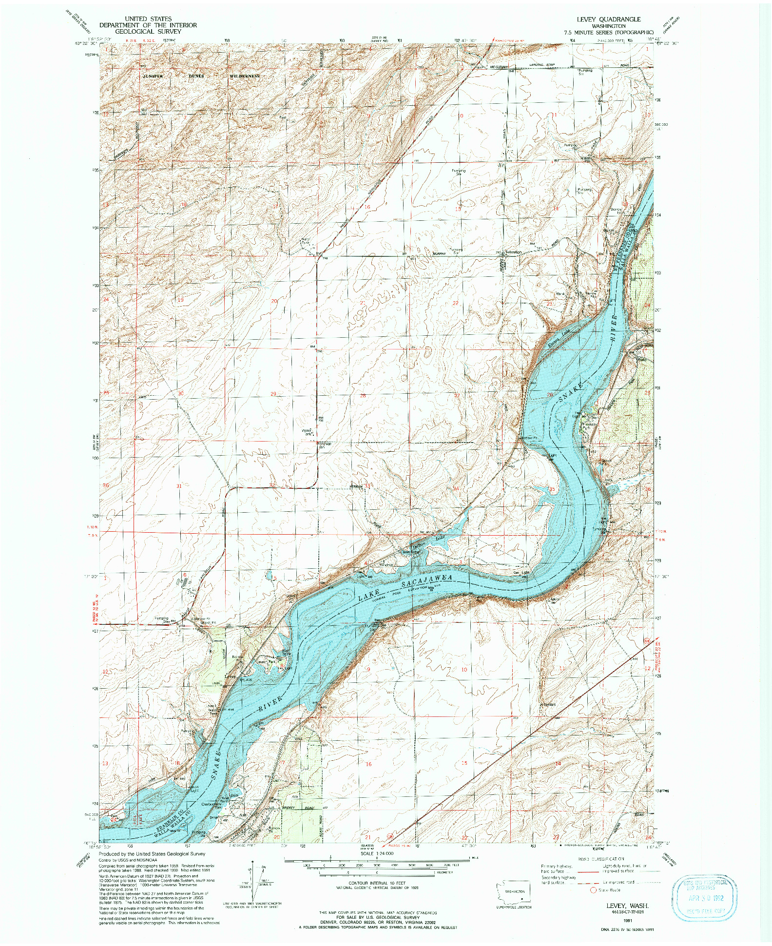 USGS 1:24000-SCALE QUADRANGLE FOR LEVEY, WA 1991