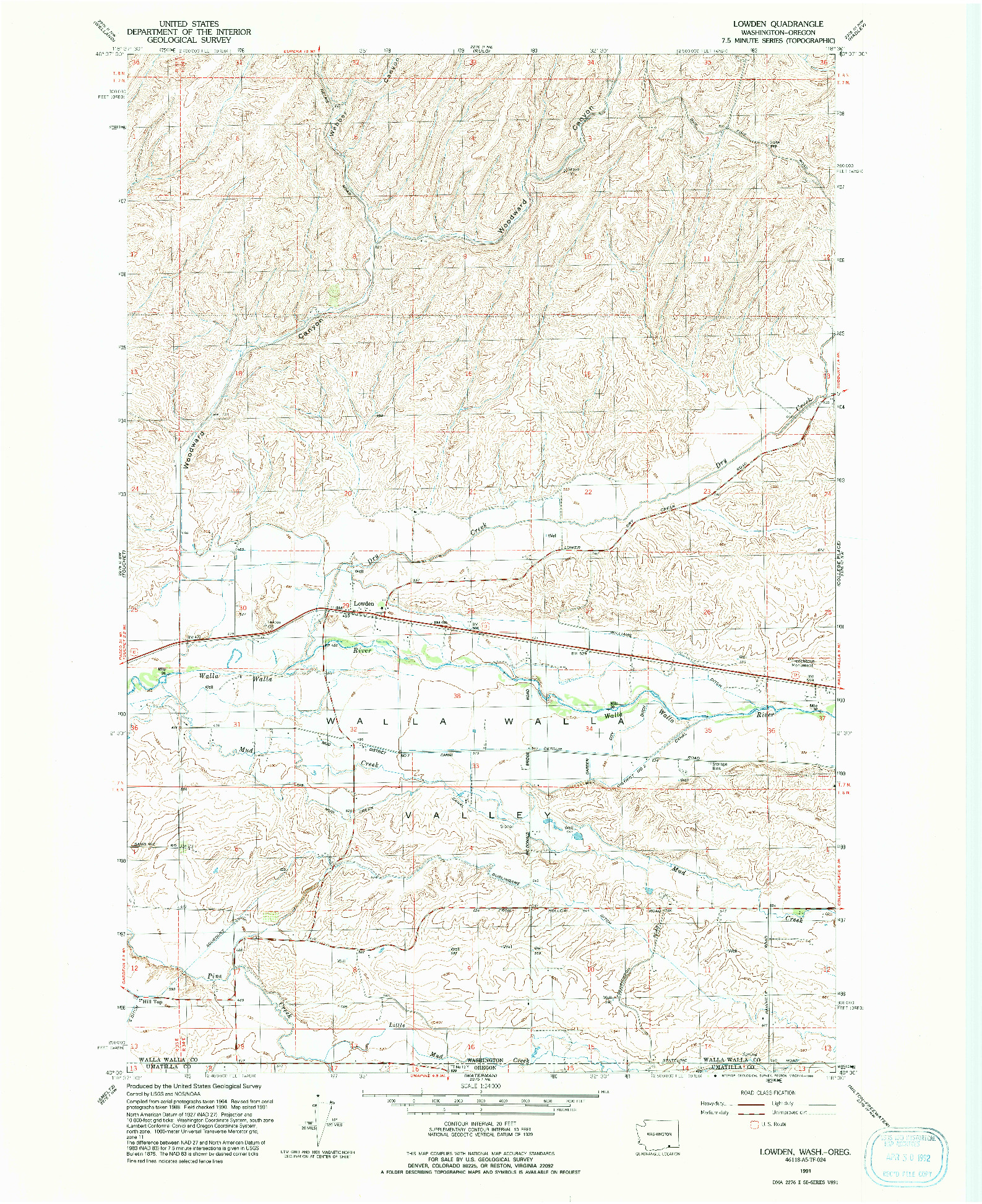 USGS 1:24000-SCALE QUADRANGLE FOR LOWDEN, WA 1991