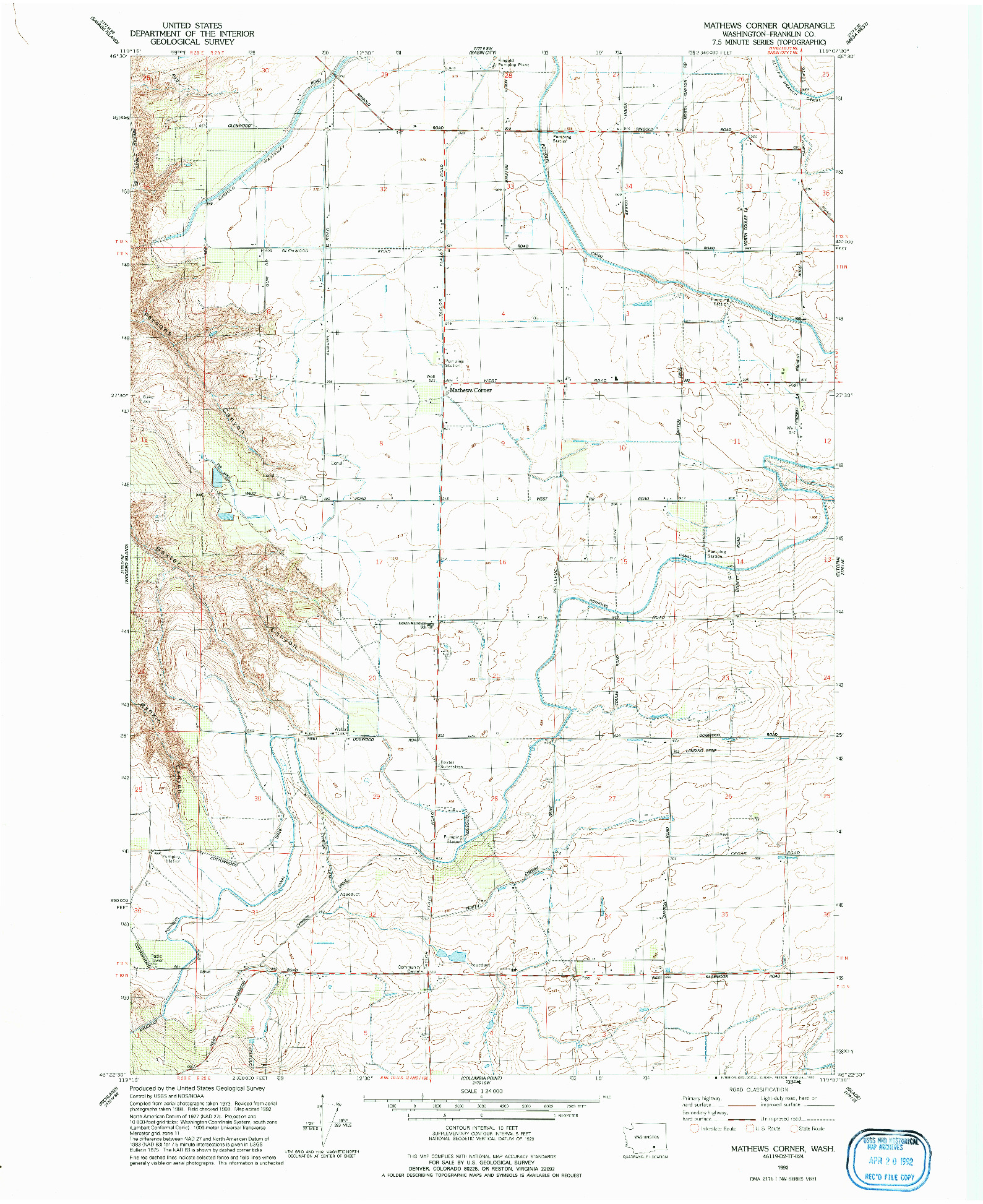 USGS 1:24000-SCALE QUADRANGLE FOR MATHEWS CORNER, WA 1992