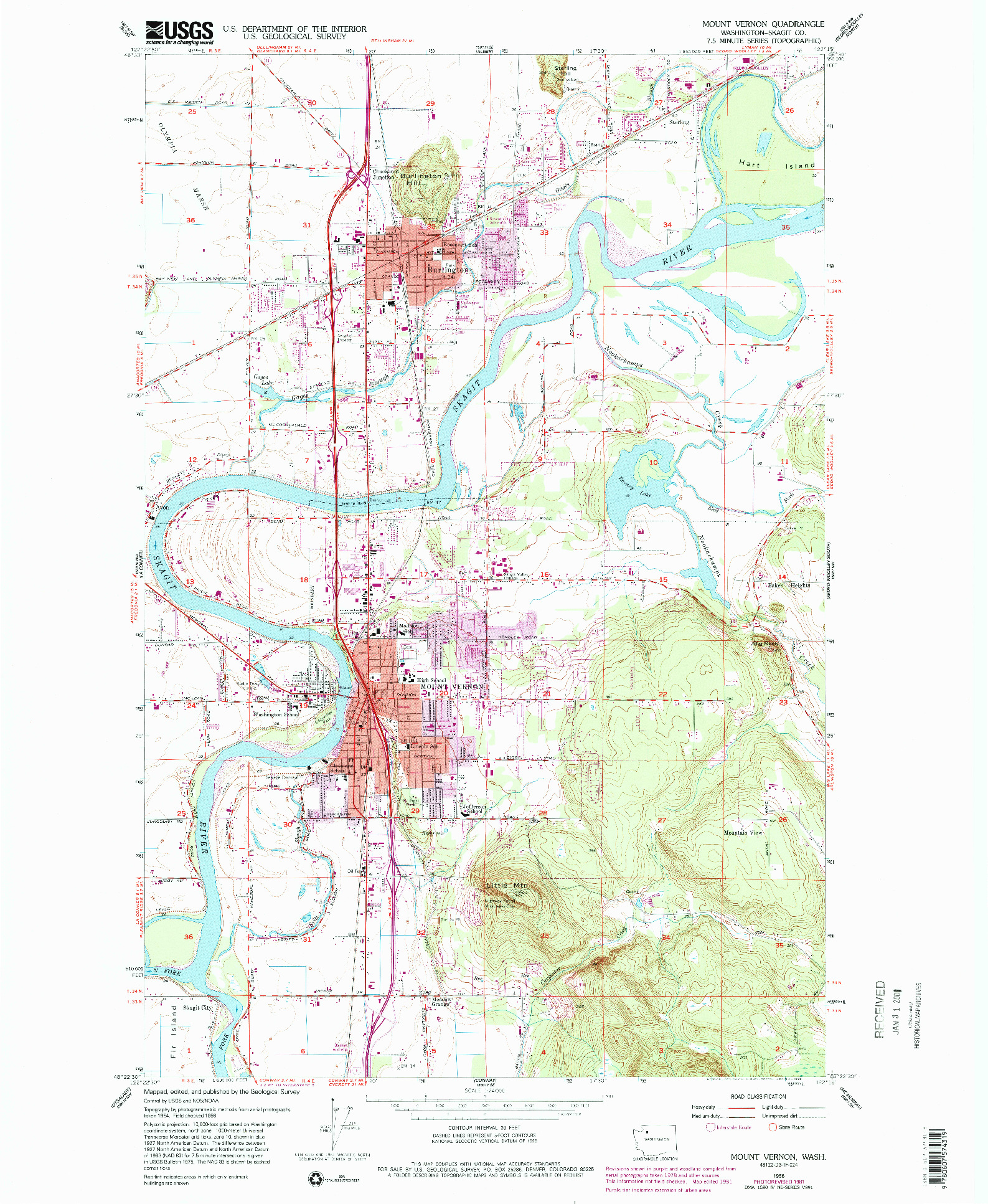 USGS 1:24000-SCALE QUADRANGLE FOR MOUNT VERNON, WA 1956