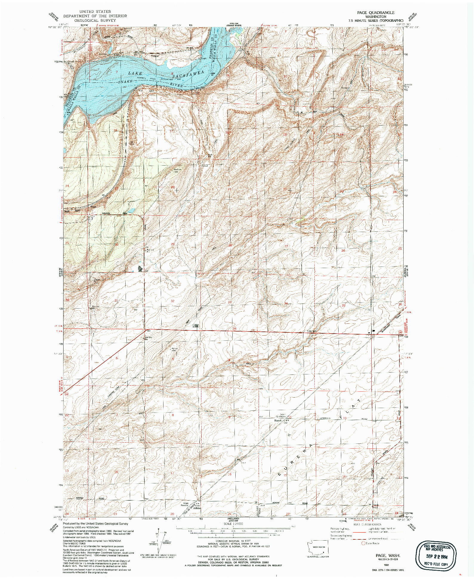 USGS 1:24000-SCALE QUADRANGLE FOR PAGE, WA 1991