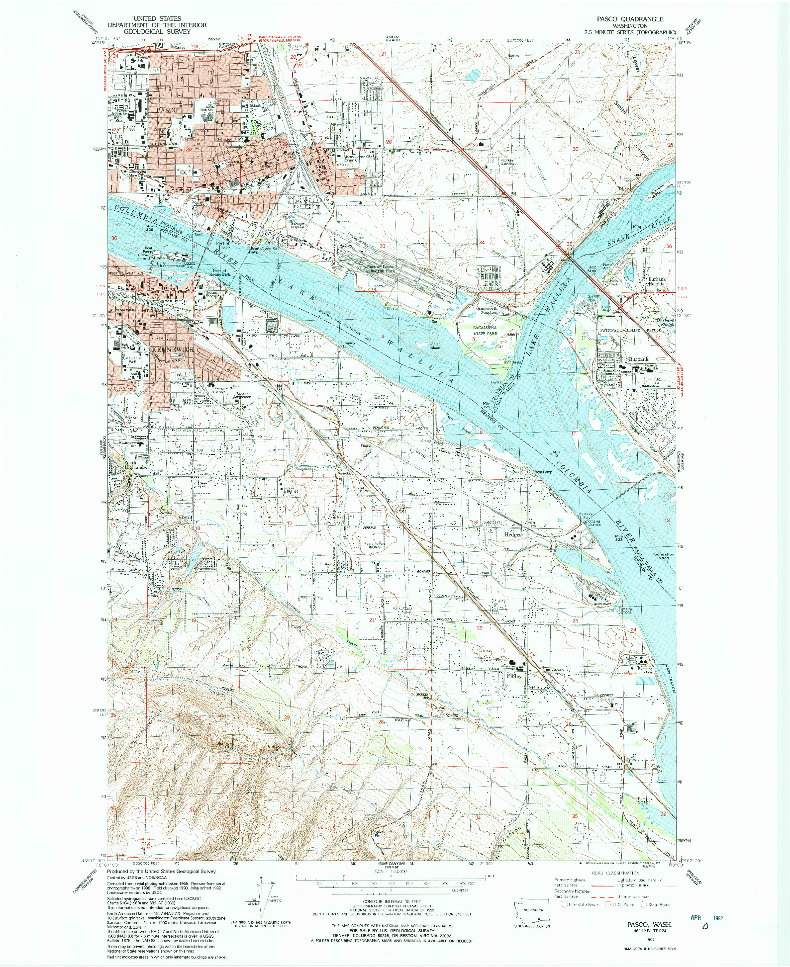 USGS 1:24000-SCALE QUADRANGLE FOR PASCO, WA 1992