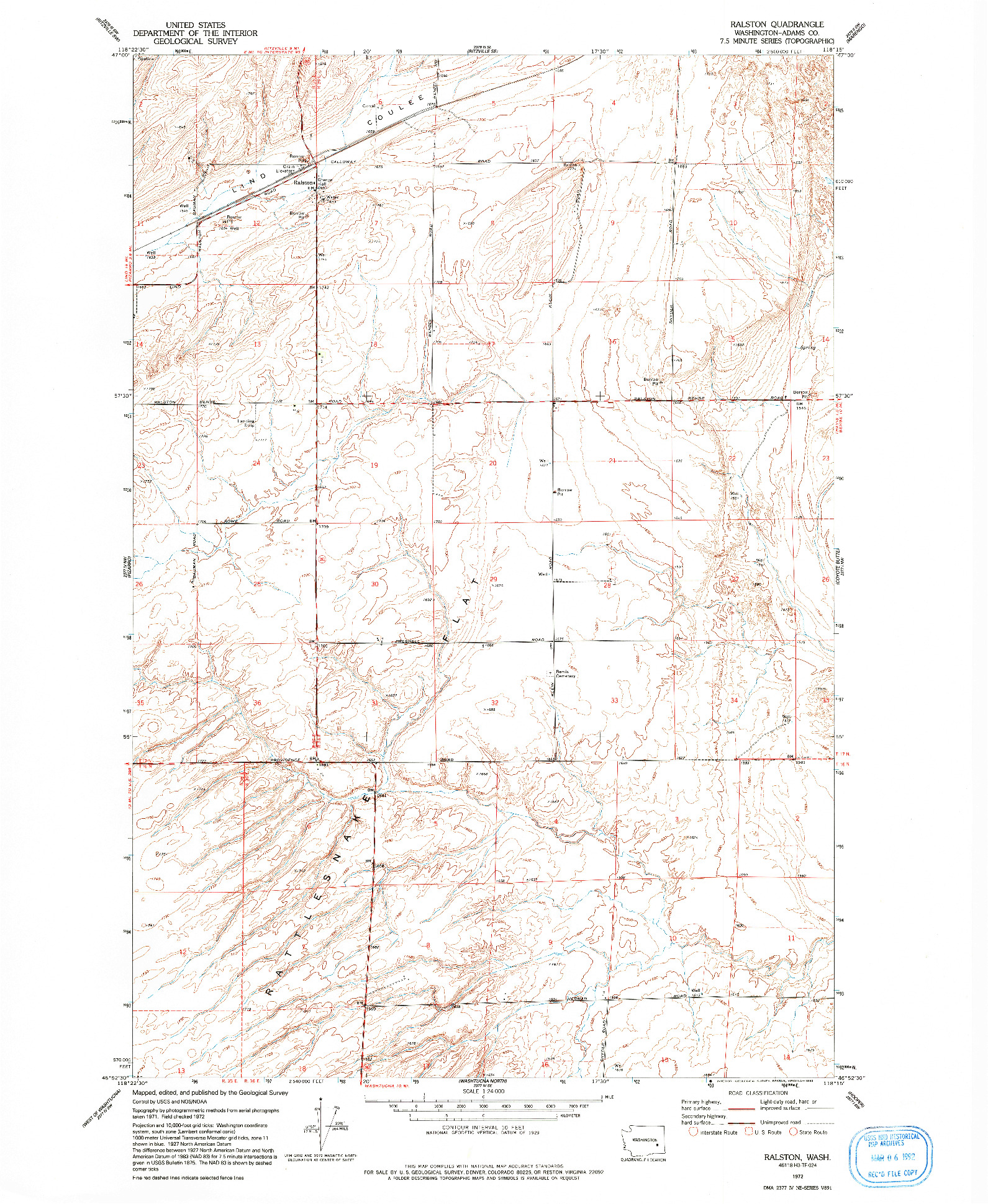 USGS 1:24000-SCALE QUADRANGLE FOR RALSTON, WA 1972