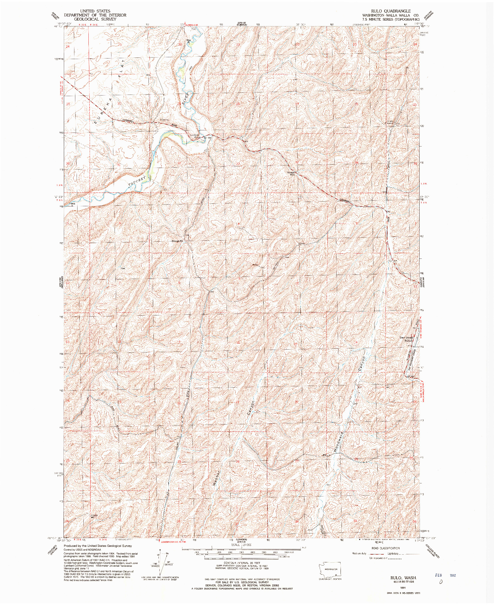 USGS 1:24000-SCALE QUADRANGLE FOR RULO, WA 1991