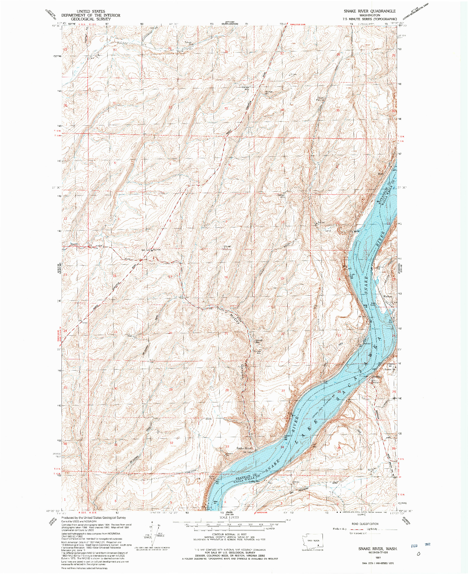 USGS 1:24000-SCALE QUADRANGLE FOR SNAKE RIVER, WA 1991