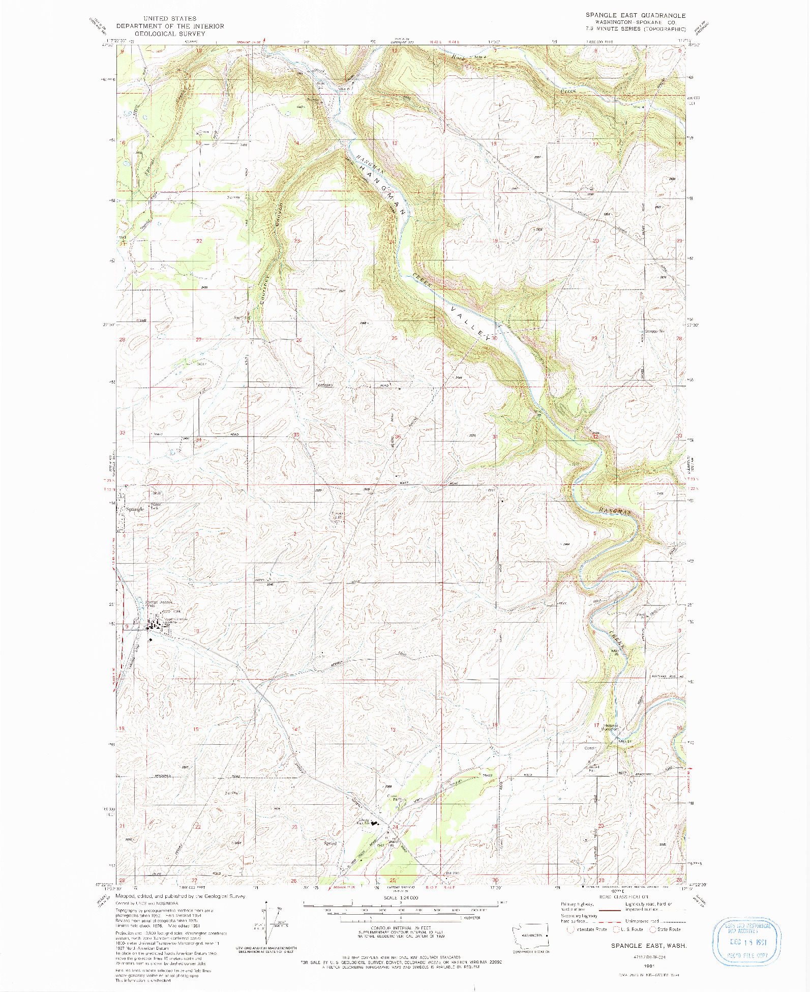 USGS 1:24000-SCALE QUADRANGLE FOR SPANGLE EAST, WA 1981
