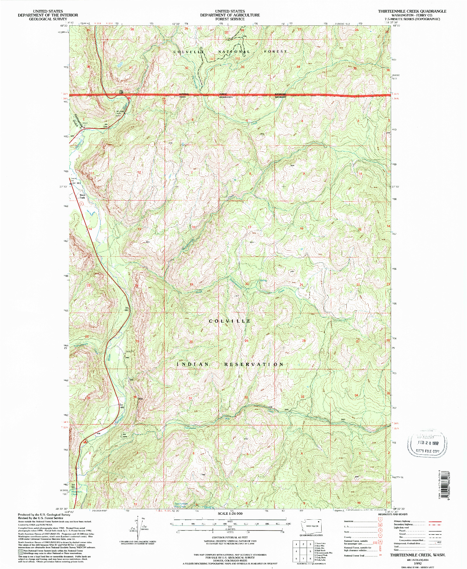 USGS 1:24000-SCALE QUADRANGLE FOR THIRTEENMILE CREEK, WA 1989