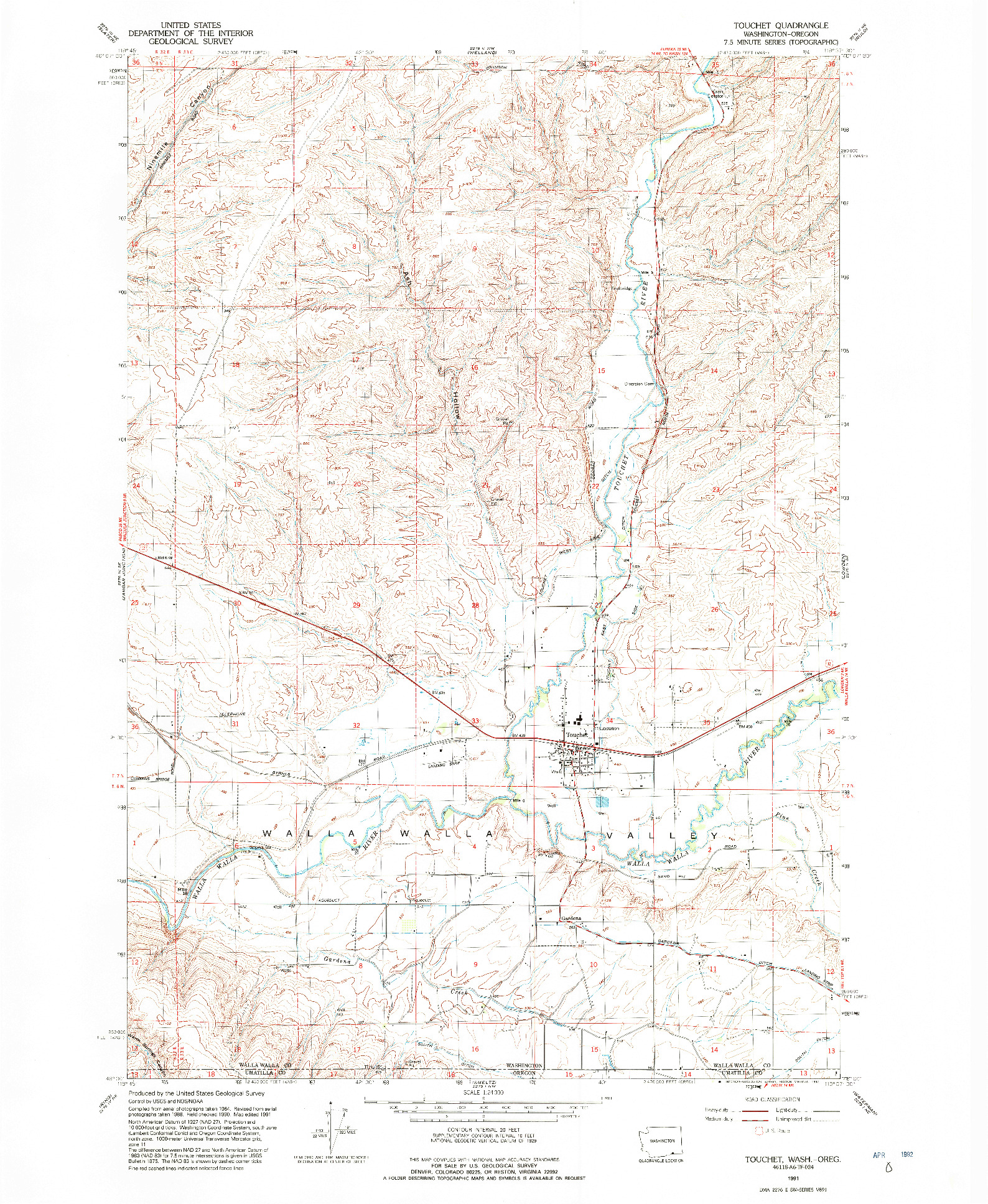 USGS 1:24000-SCALE QUADRANGLE FOR TOUCHET, WA 1991