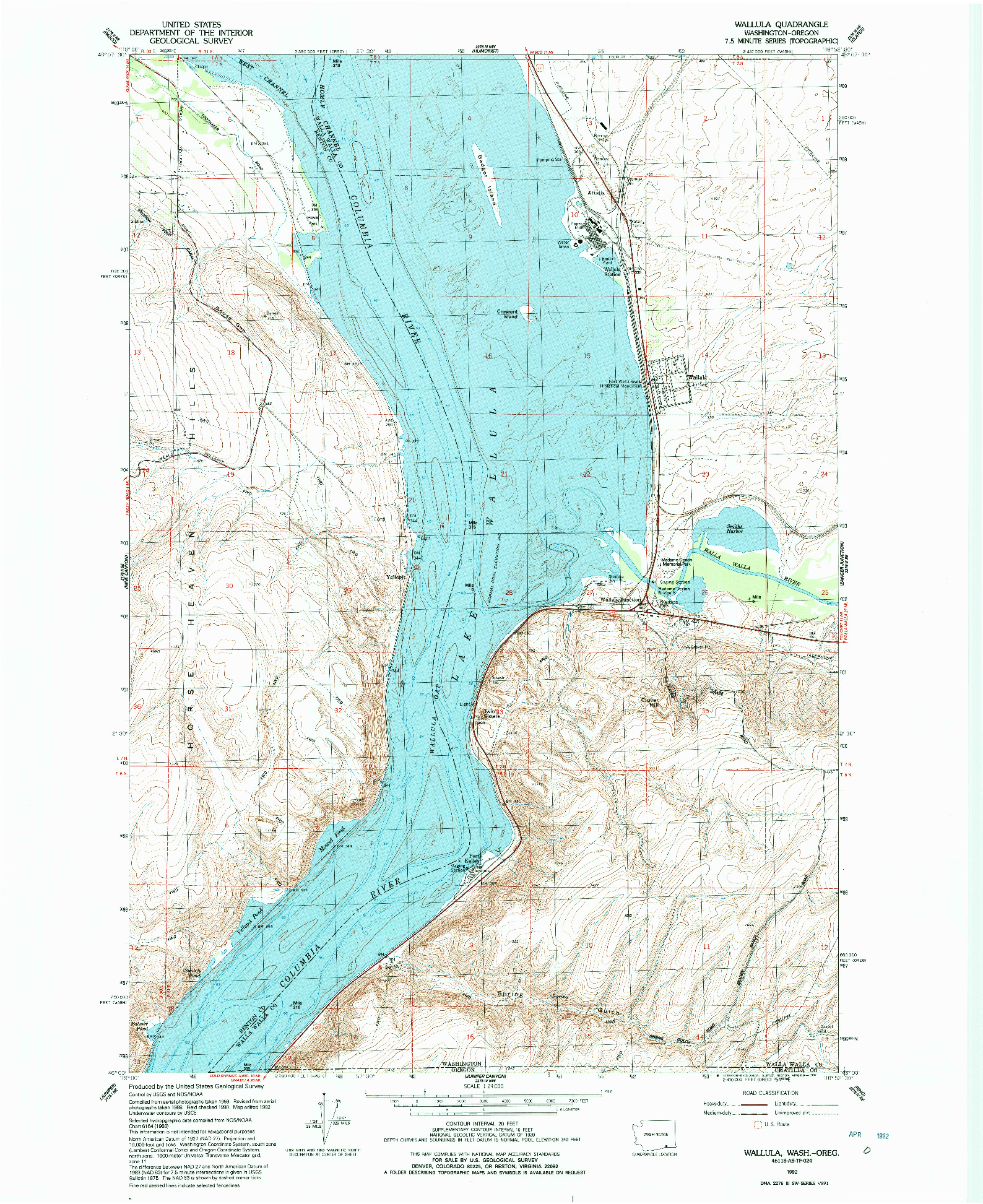 USGS 1:24000-SCALE QUADRANGLE FOR WALLULA, WA 1992