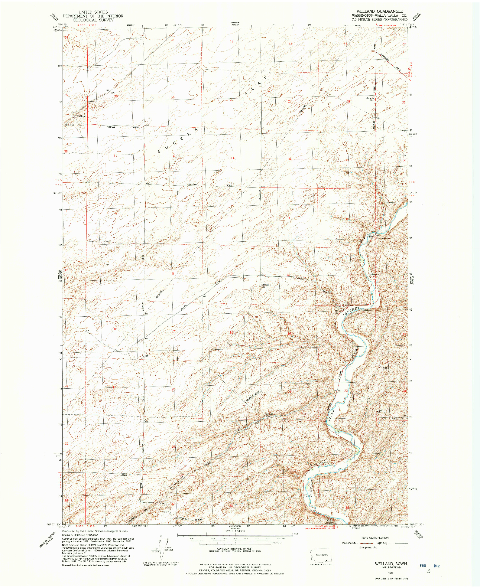 USGS 1:24000-SCALE QUADRANGLE FOR WELLAND, WA 1992