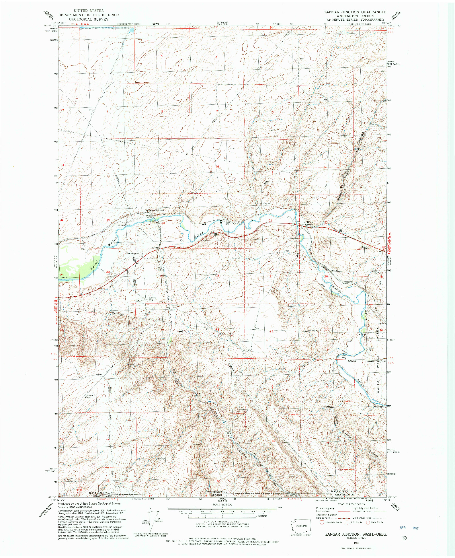 USGS 1:24000-SCALE QUADRANGLE FOR ZANGAR JUNCTION, WA 1991