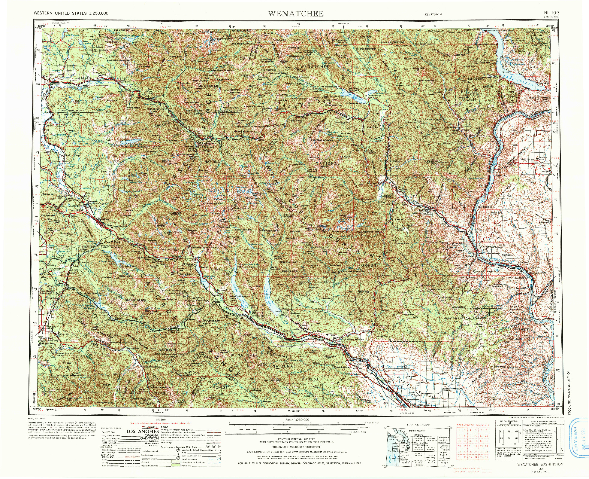 USGS 1:250000-SCALE QUADRANGLE FOR WENATCHEE, WA 1957