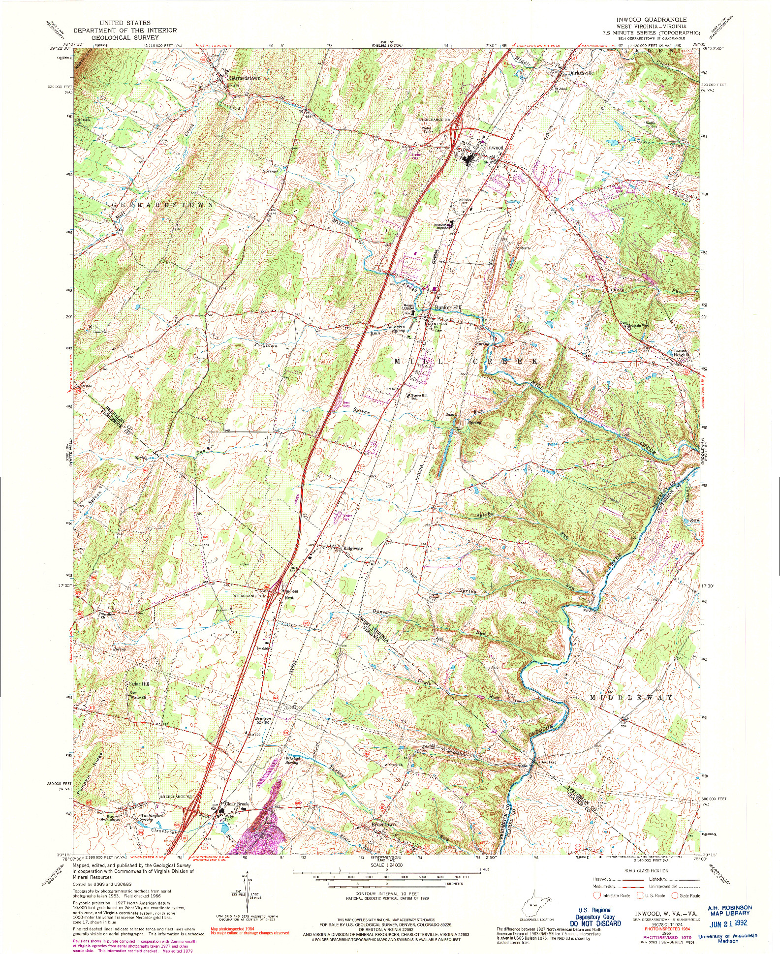 USGS 1:24000-SCALE QUADRANGLE FOR INWOOD, WV 1966